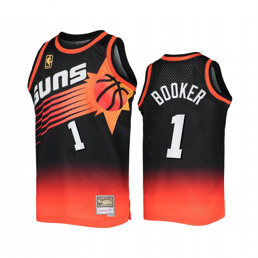 Phoenix Suns Devin Booker 1 Black Orange Fadeaway Men Jersey Mitchell Ness - JS260 