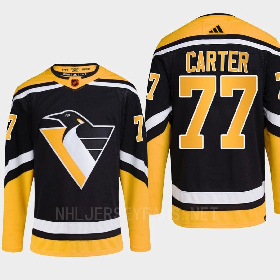 Pittsburgh Penguins 2022 Reverse Retro 2.0 Jeff Carter 77 Black Primegreen Jersey Men's - JS190 
