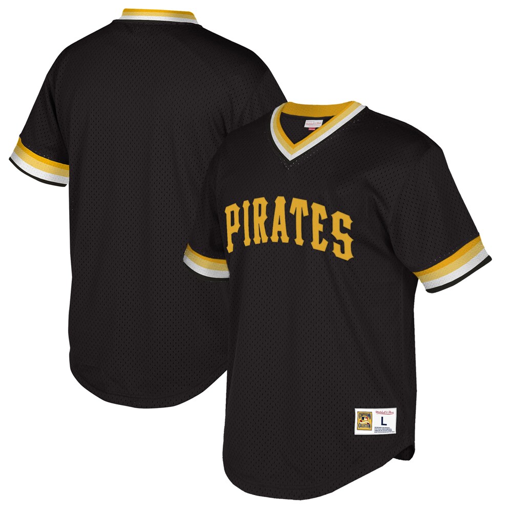 Pittsburgh Pirates Mitchell & Ness Big & Tall Cooperstown Collection Mesh Wordmark V-neck Jersey - Black