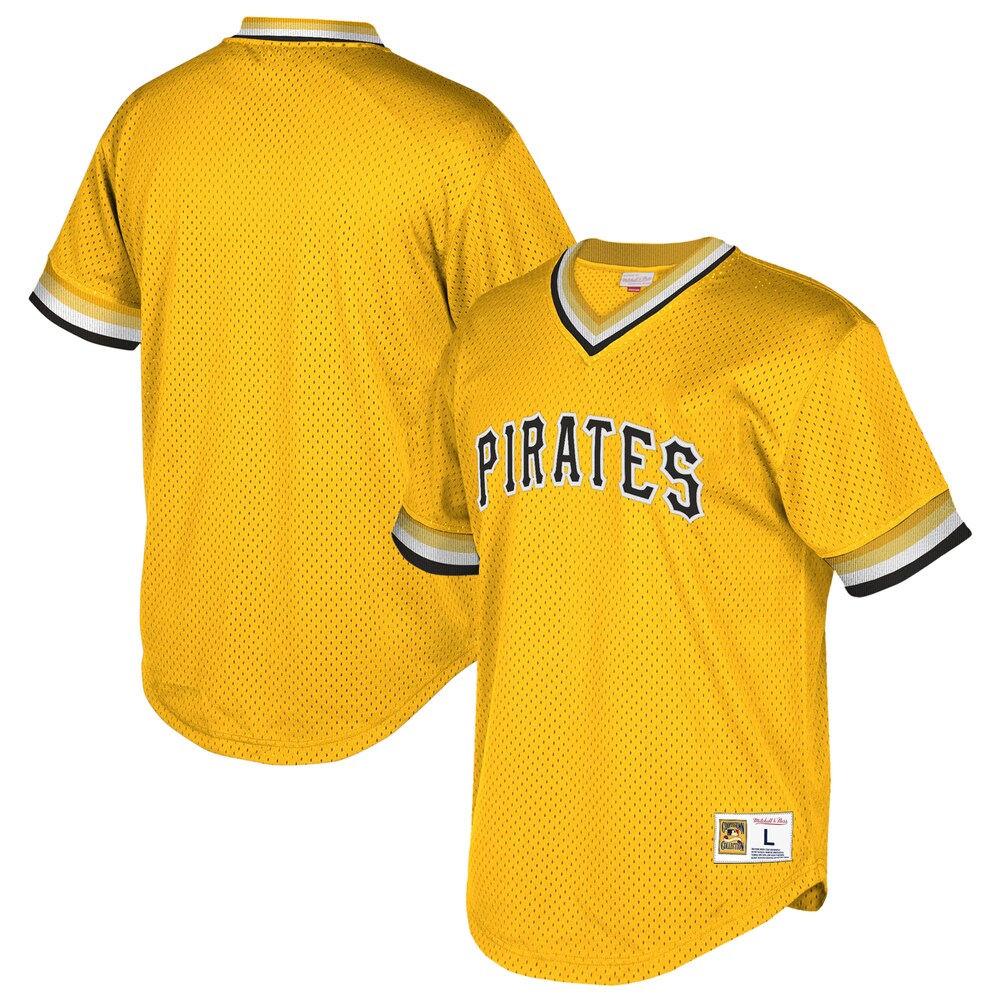 Pittsburgh Pirates Mitchell & Ness Cooperstown Collection Mesh Wordmark V-neck Jersey - Gold