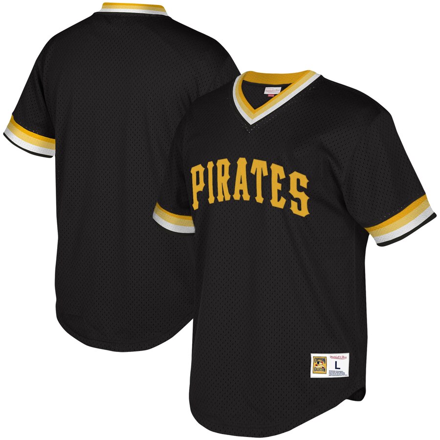 Pittsburgh Pirates Mitchell & Ness Youth Cooperstown Collection Mesh Wordmark V-neck Jersey - Black