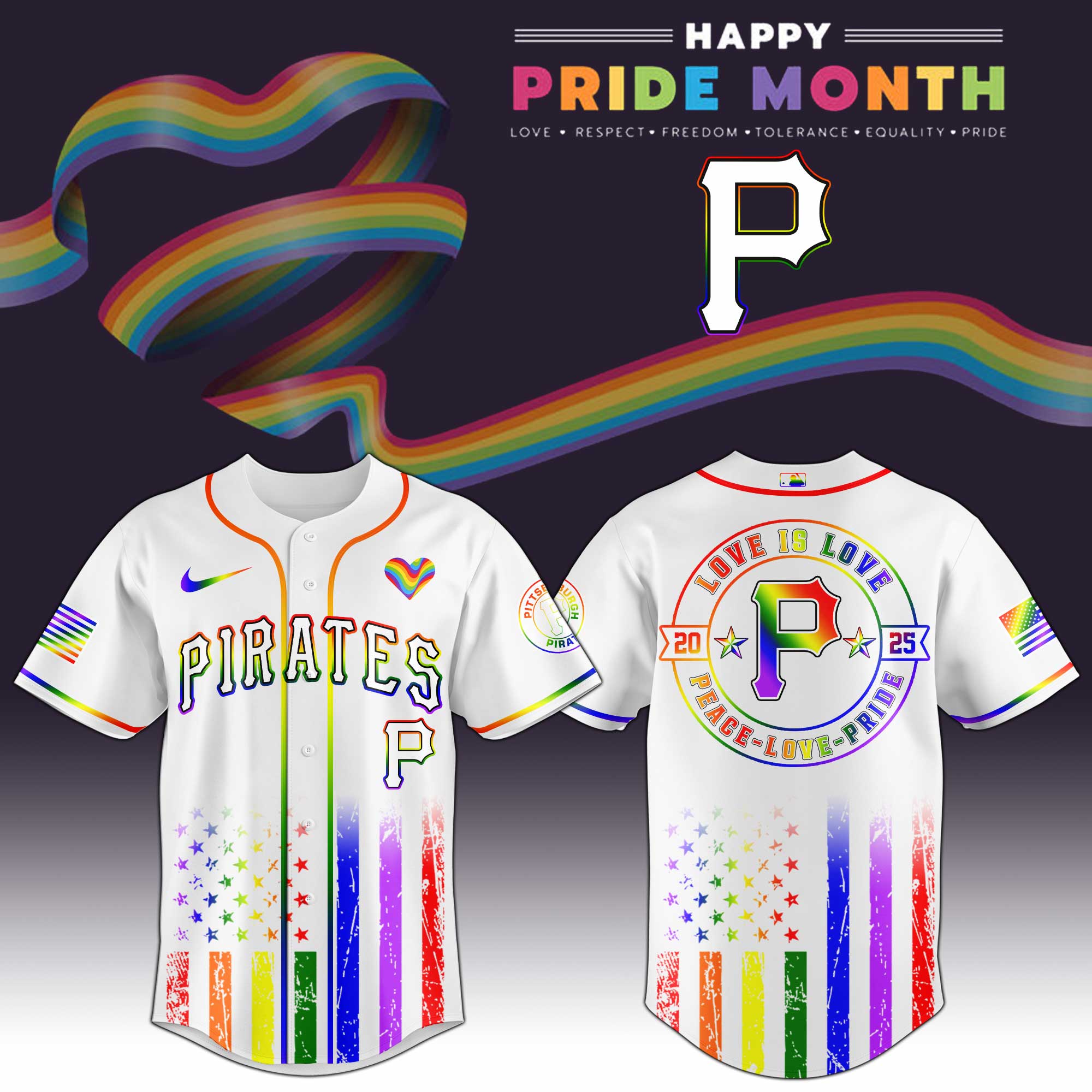 Pittsburgh Pirates Mlb X Happy Pride Month Limited Edition Custom Baseball Jersey 2025