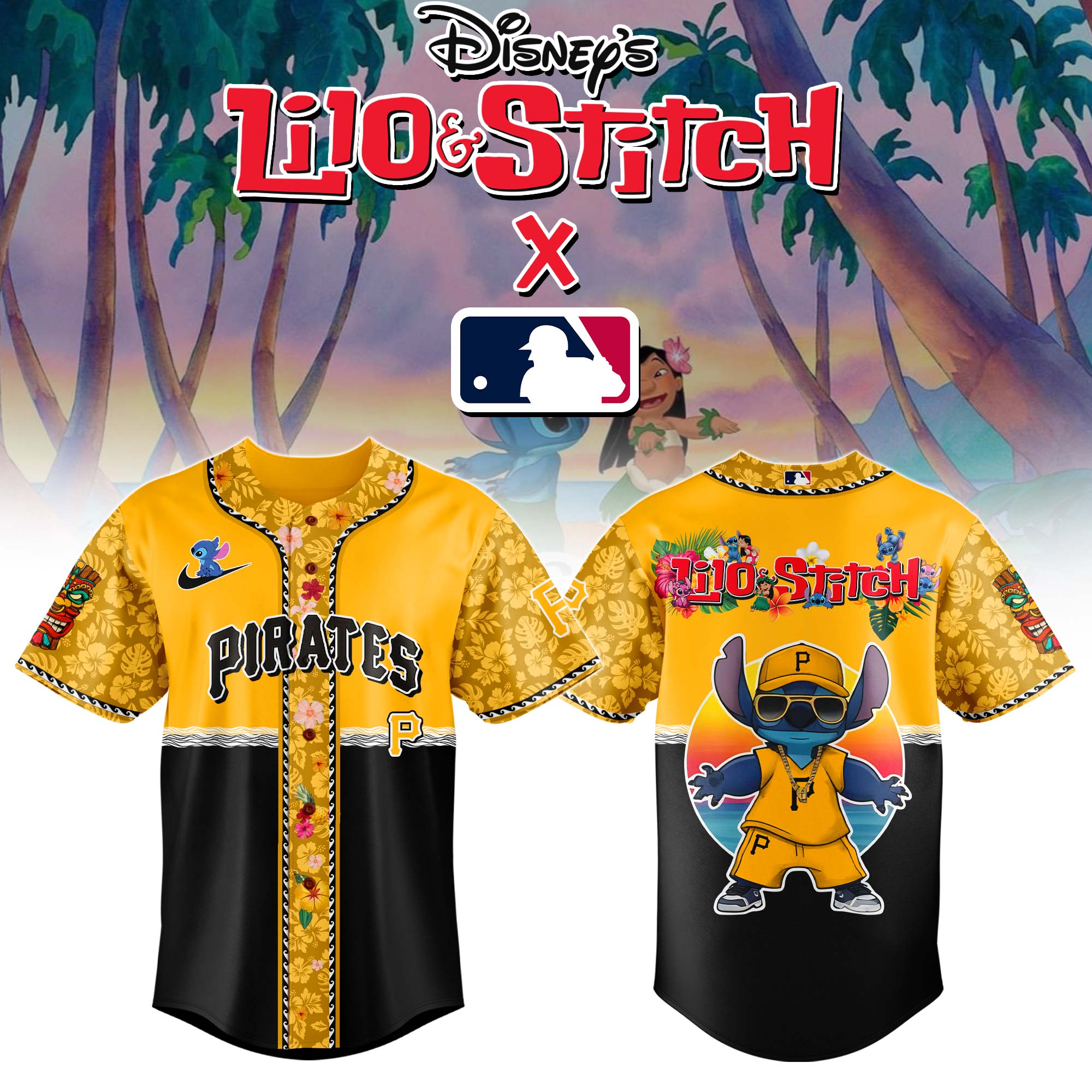 Pittsburgh Pirates Mlb X Lilo & Stitch Custom Baseball Jersey