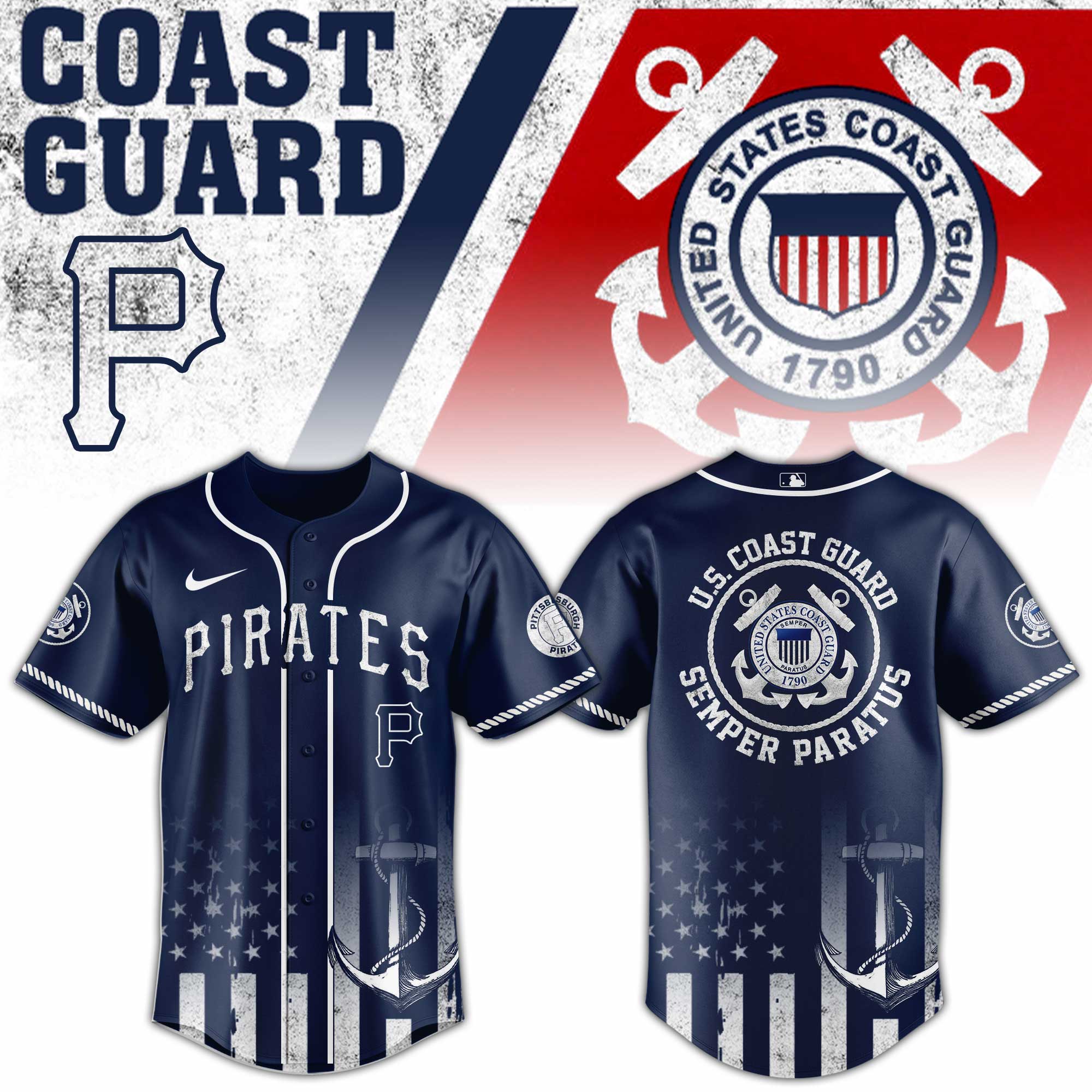 Pittsburgh Pirates Mlb X Usa Coast Guard Custom Baseball Jersey
