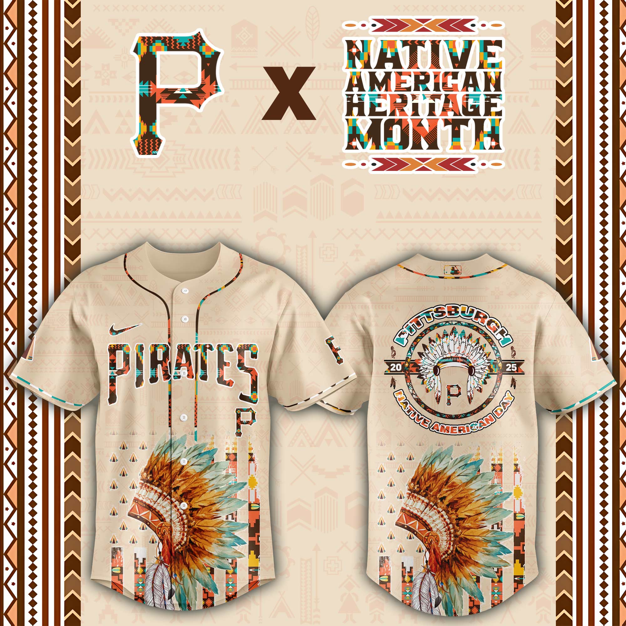Pittsburgh Pirates Native American Heritage Month Custom Baseball Jersey
