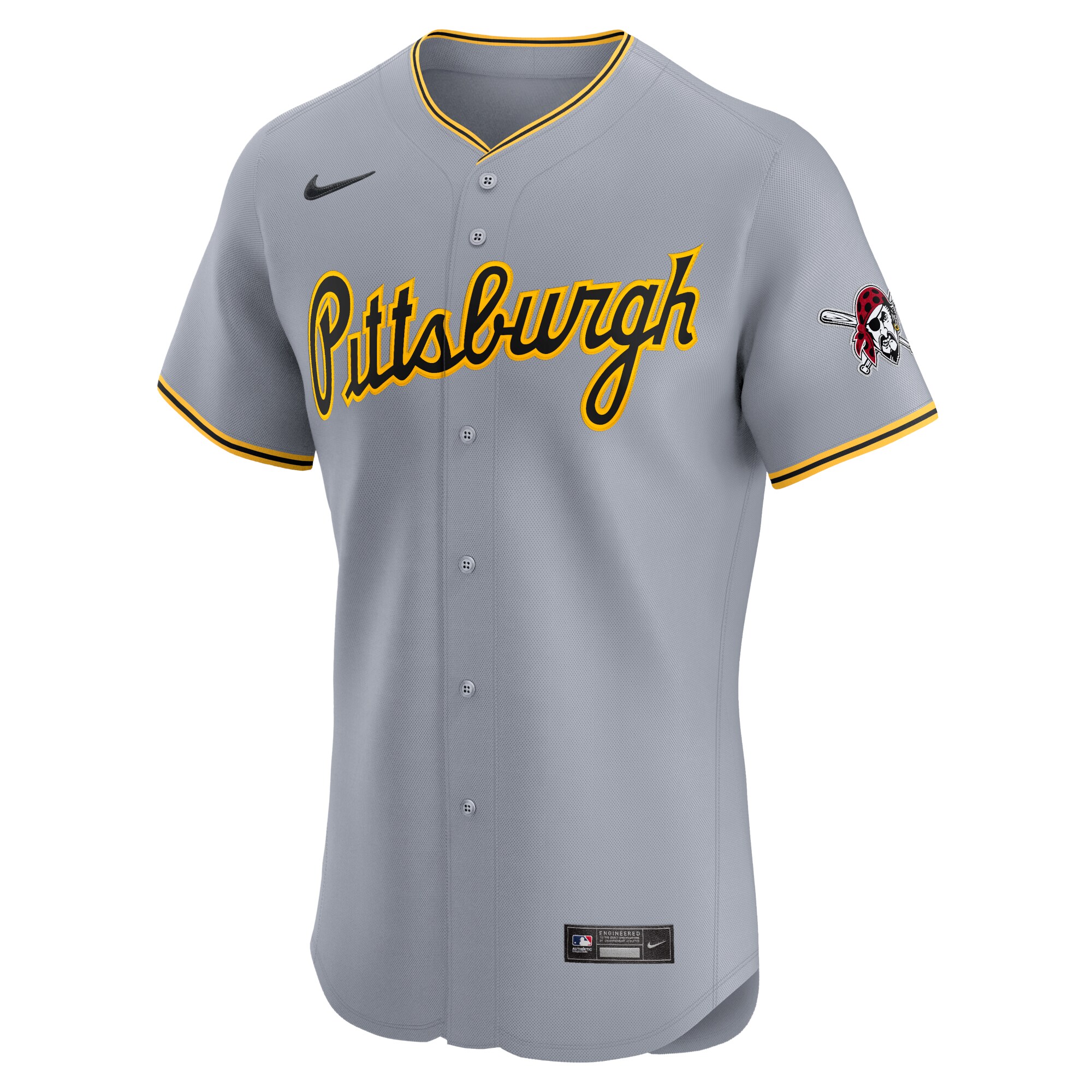 Alternative view of Pittsburgh Pirates Road 2024 Jackie Robinson Day Elite Jersey - Gray