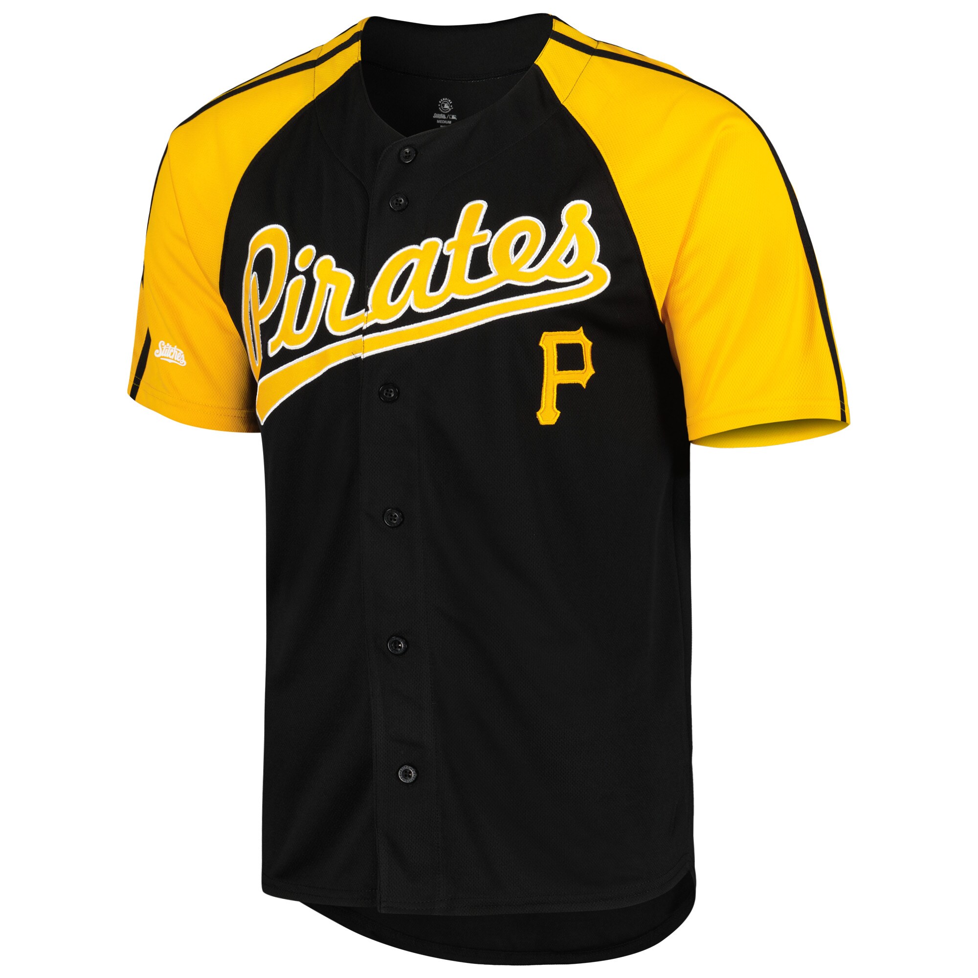 Alternative view of Pittsburgh Pirates Stitches Button-down Raglan Fashion Jersey - Black