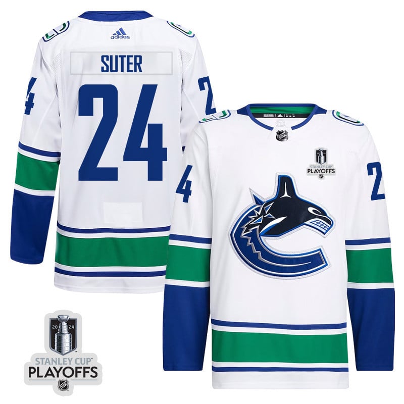 Pius Suter 24 Vancouver Canucks 2024 NHL Playoffs Patch Away Jersey - Men, White - JS239 