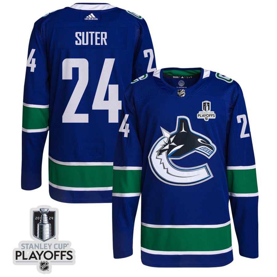Pius Suter 24 Vancouver Canucks 2024 NHL Playoffs Patch Home Jersey - Men, Blue - JS246 