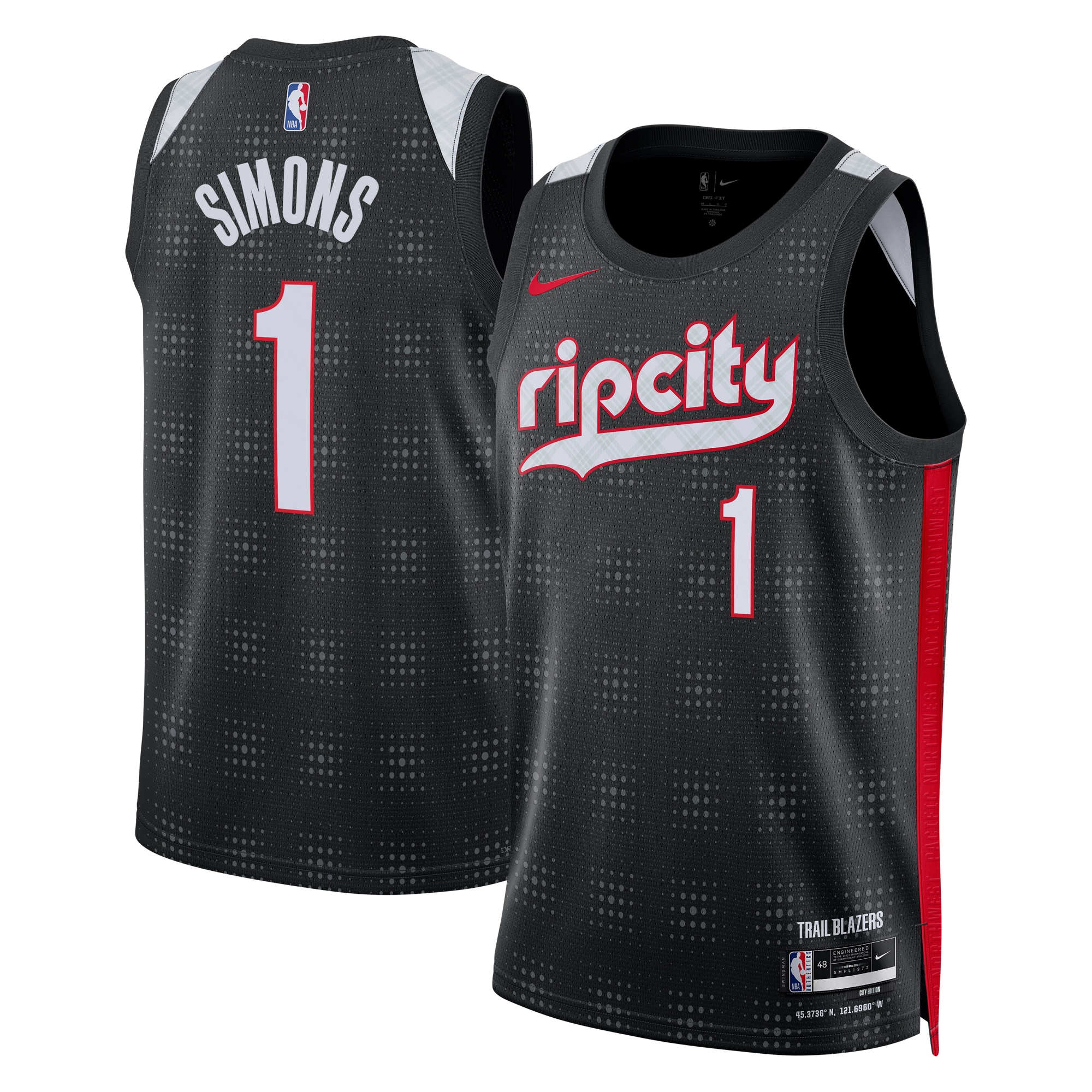 Portland Trail Blazers City Edition Swingman Jersey 2024 - Black - Anfernee Simons - Unisex - JS992 