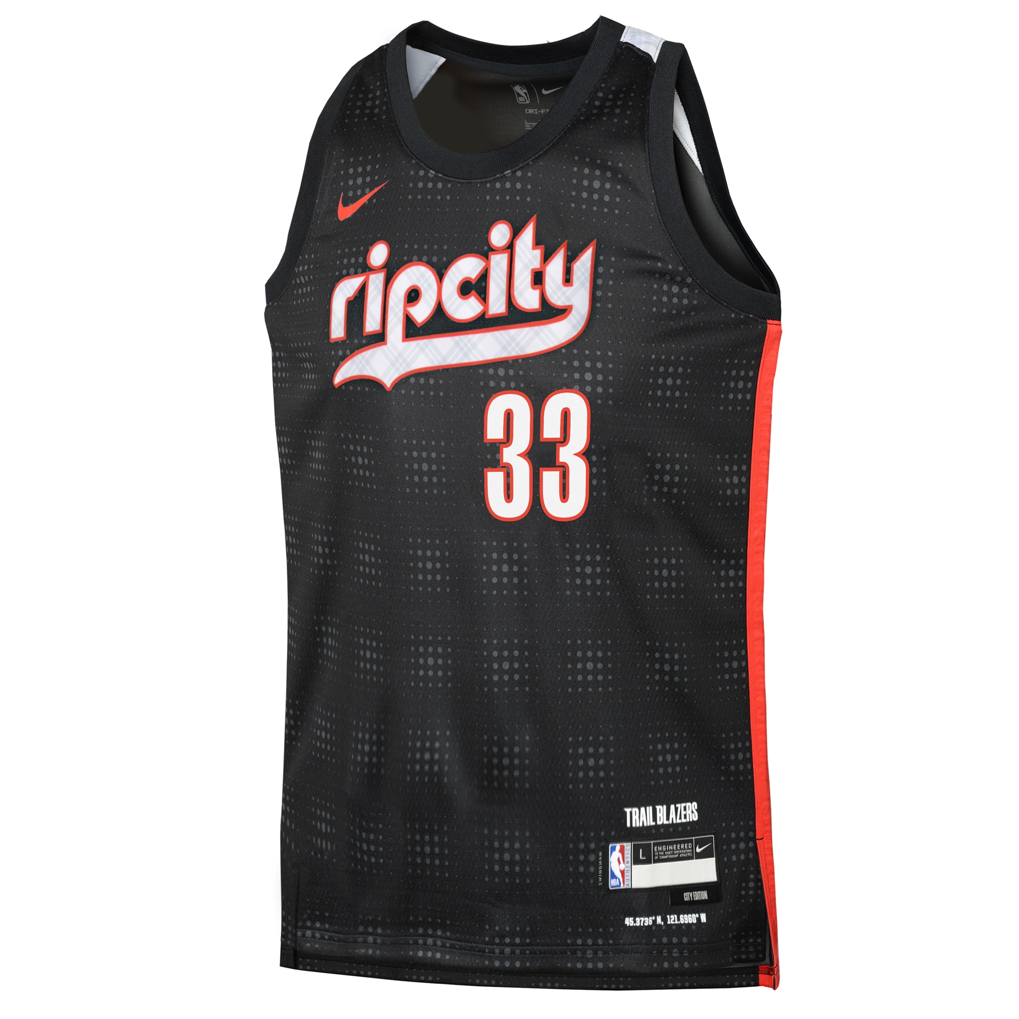 Alternative view of Portland Trail Blazers City Edition Swingman Jersey 2024 - Black - Toumani Camara - Youth - JS579 