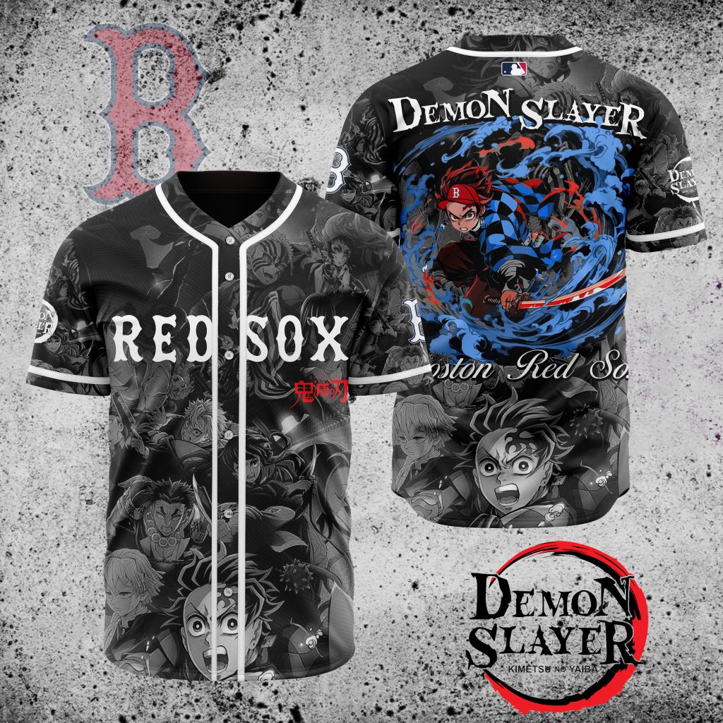 Premium Mlb Boston Red Sox X Demon Slayer Custom Baseball Jersey