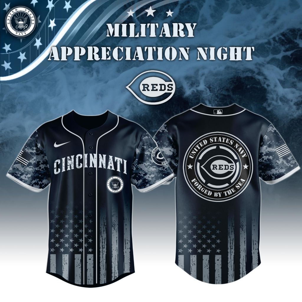 Premium Mlb Cincinnati Reds Navy Military Appreciation Custom Baseball Jersey