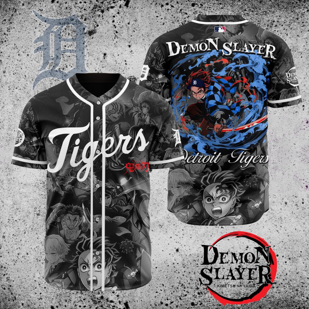 Premium Mlb Detroit Tigers X Demon Slayer Custom Baseball Jersey