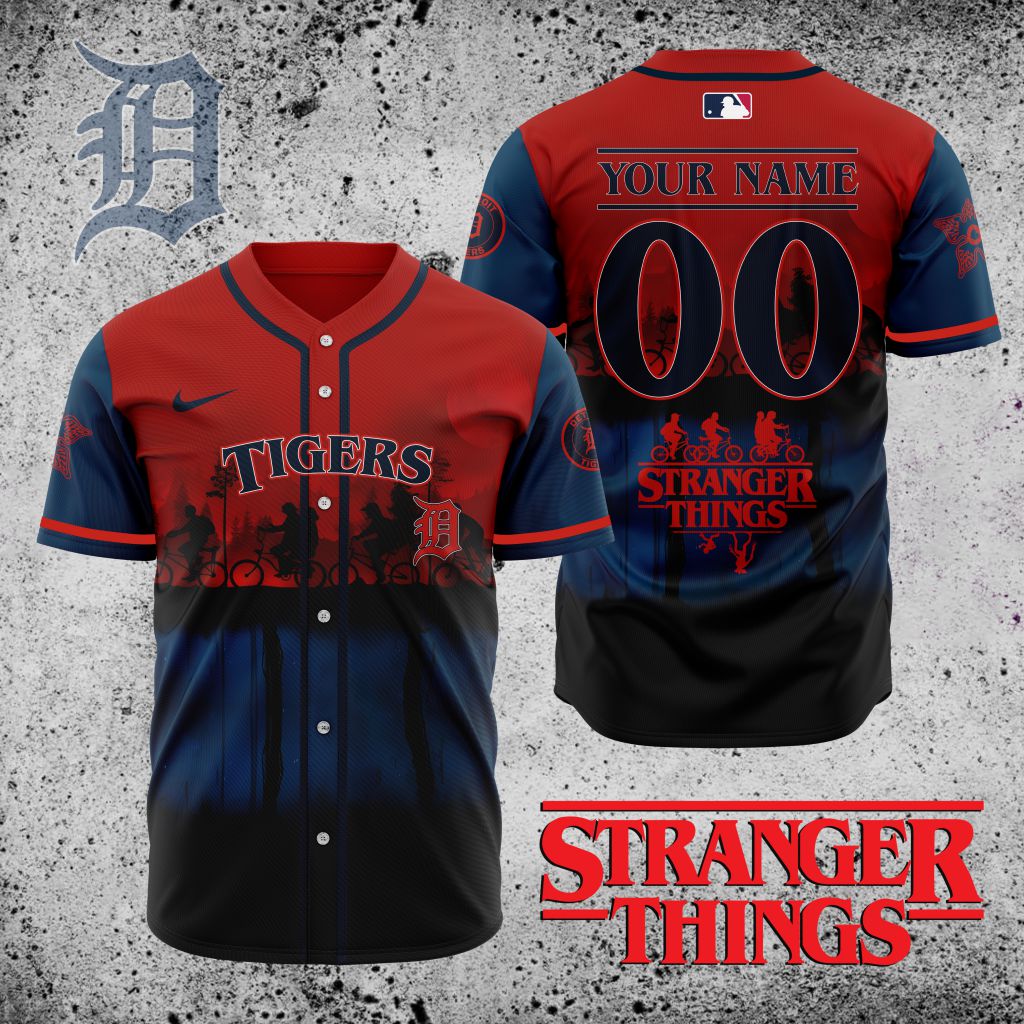 Premium Mlb Detroit Tigers X Stranger Things Custom Baseball Jersey