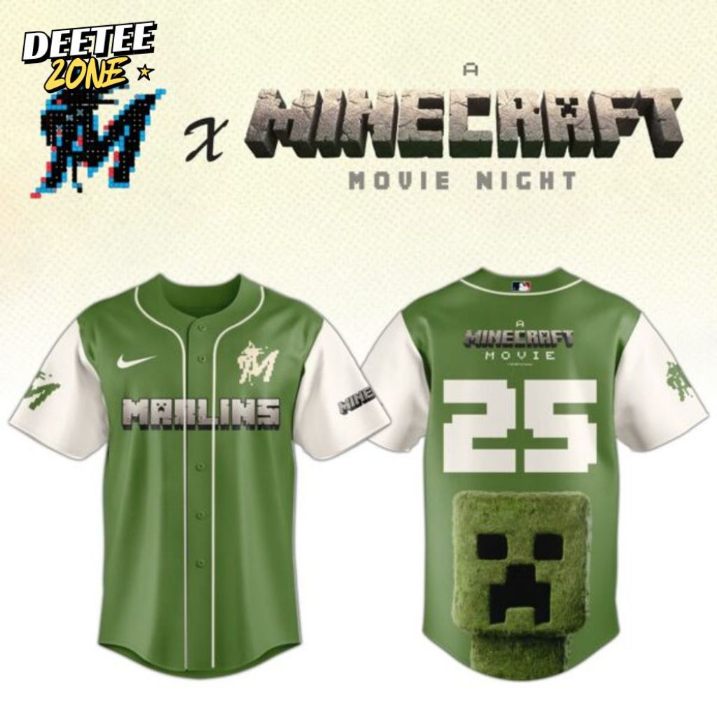 Premium Mlb Miami Marlins X A Minecraft Movie Custom Baseball Jersey