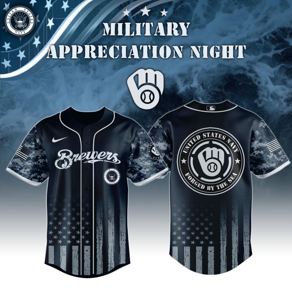 Premium Mlb Milwaukee Brewers Navy Military Appreciation Custom Baseball Jersey