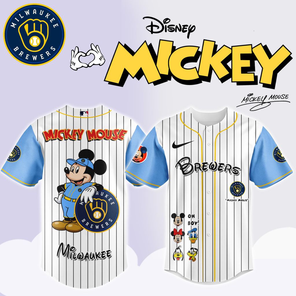 Premium Mlb Milwaukee Brewers X Mickey Mouse And Friends Custom Baseball Jersey