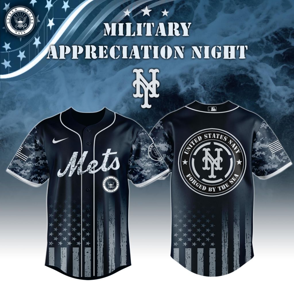 Premium Mlb New York Mets Navy Military Appreciation Custom Baseball Jersey