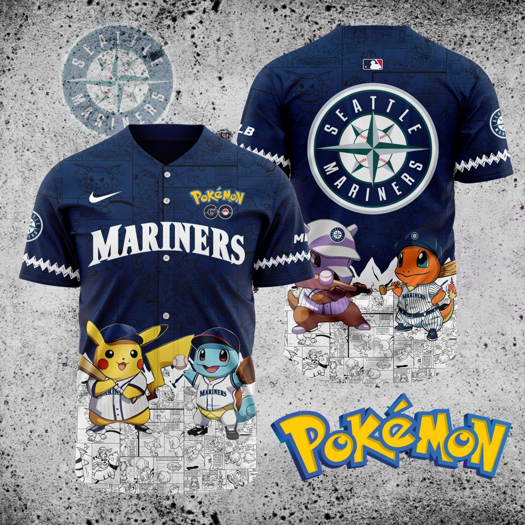 Premium Mlb Seattle Mariners X Pokemon Custom Baseball Jersey