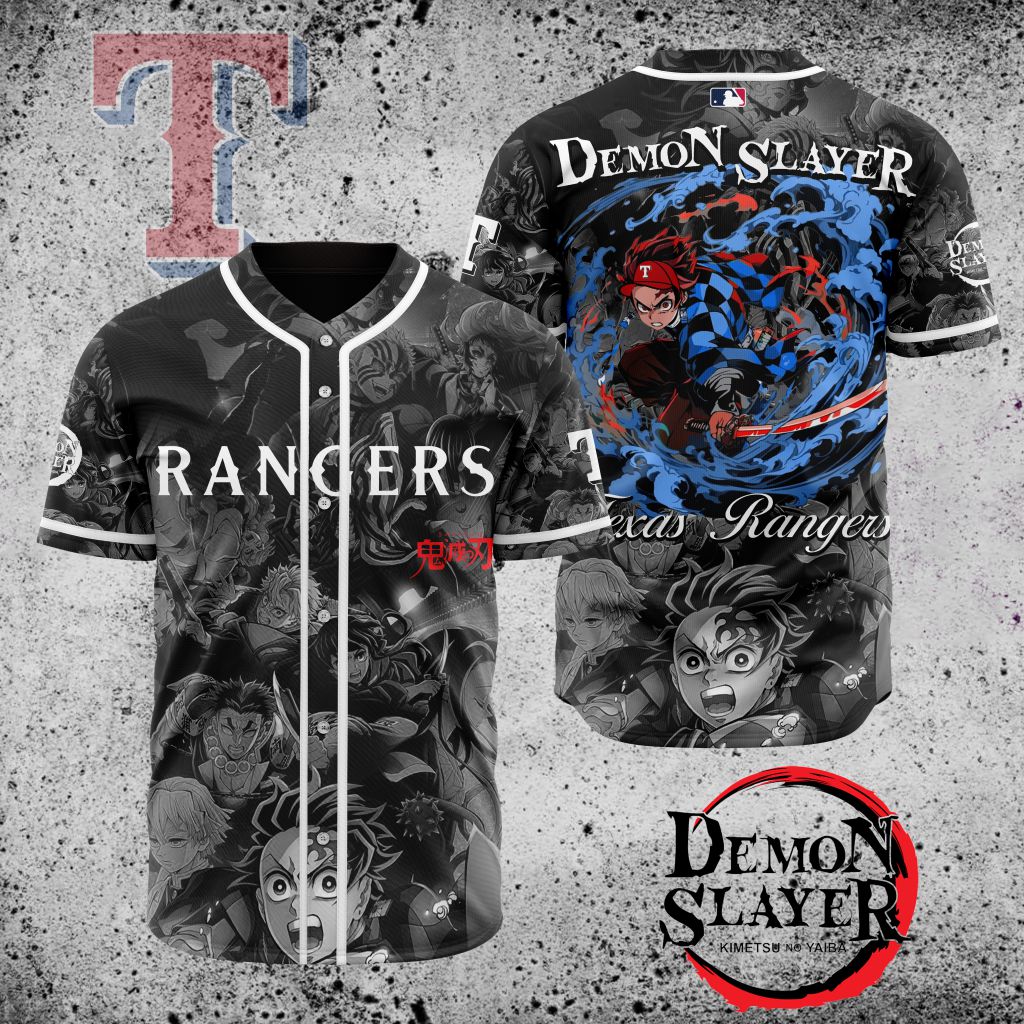 Premium Mlb Texas Rangers X Demon Slayer Custom Baseball Jersey