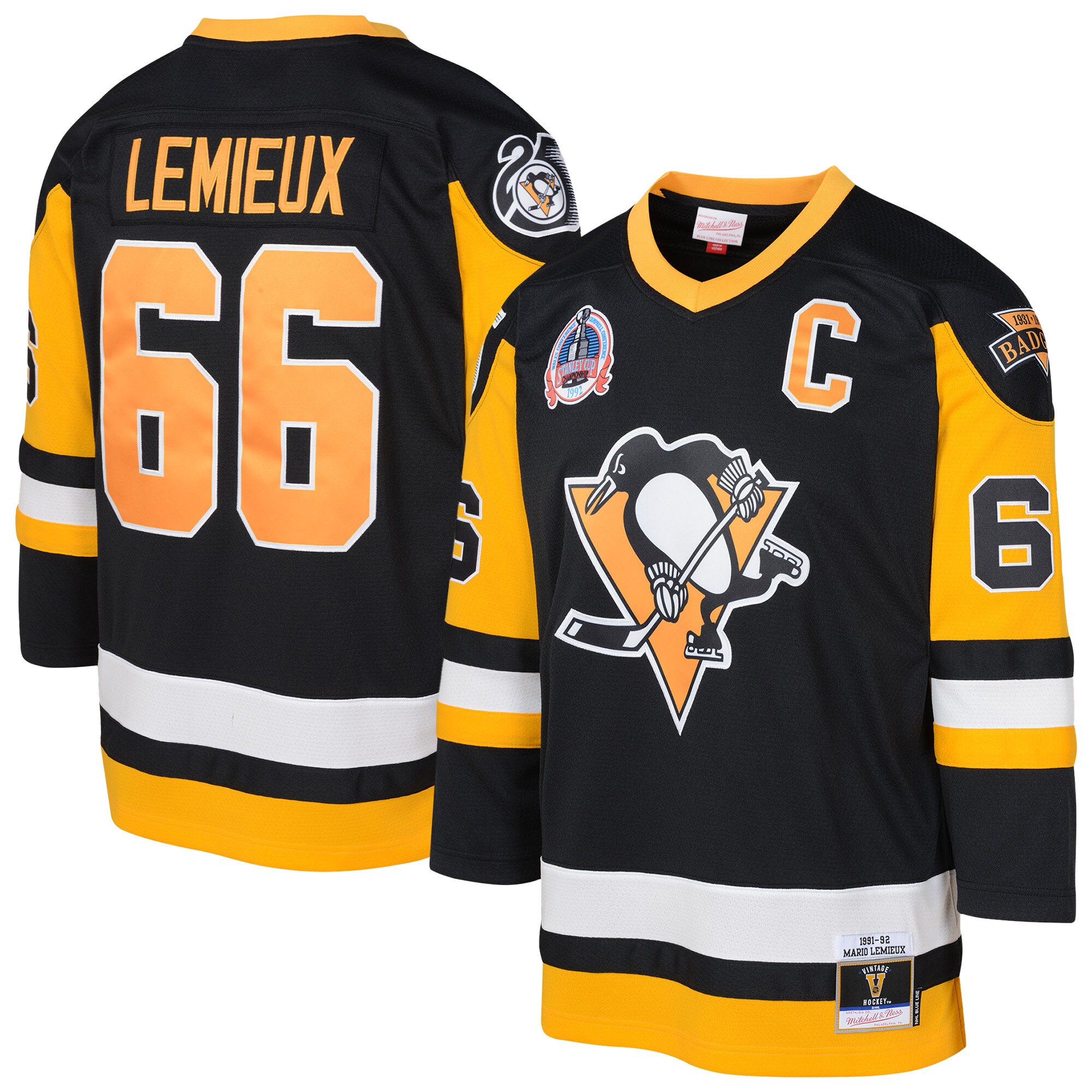 Preschool Pittsburgh Penguins Mario Lemieux Mitchell & Ness Black 1991/92 Blue Line 2.0 Player Jersey - JS289 