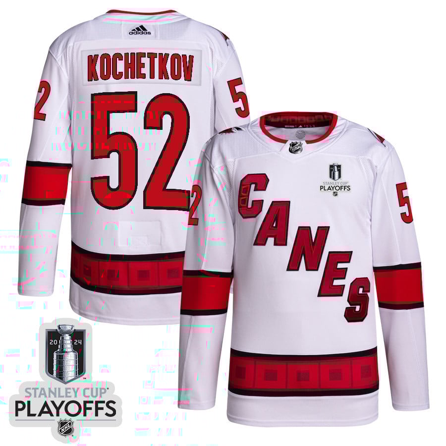 Pyotr Kochetkov 52 Carolina Hurricanes 2024 NHL Playoffs Patch Away Jersey - Men, White - JS394 