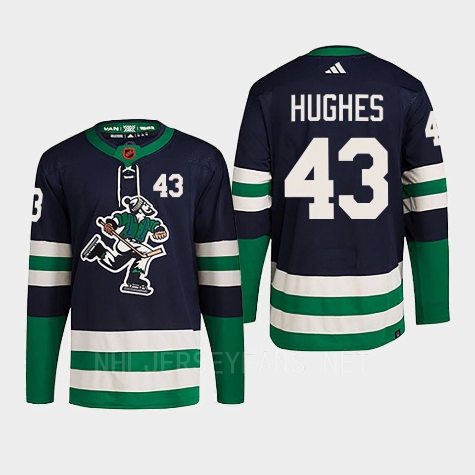 Quinn Hughes 43 Reverse Retro 2.0 2022 Vancouver Canucks Navy Jersey Primegreen - JS850 