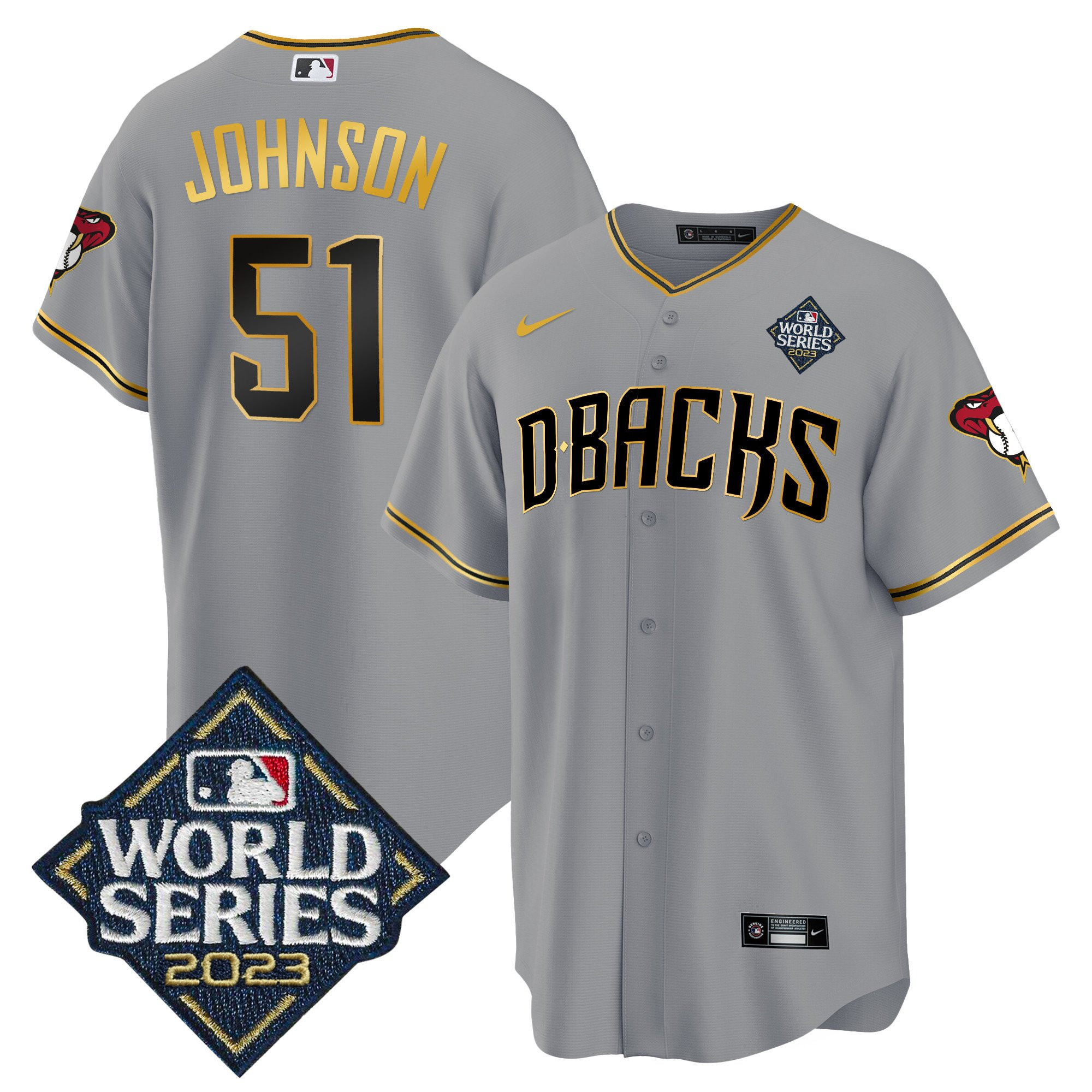 Randy Johnson 51 Arizona Diamondbacks 2023 World Series Men Jersey - Gray Gold