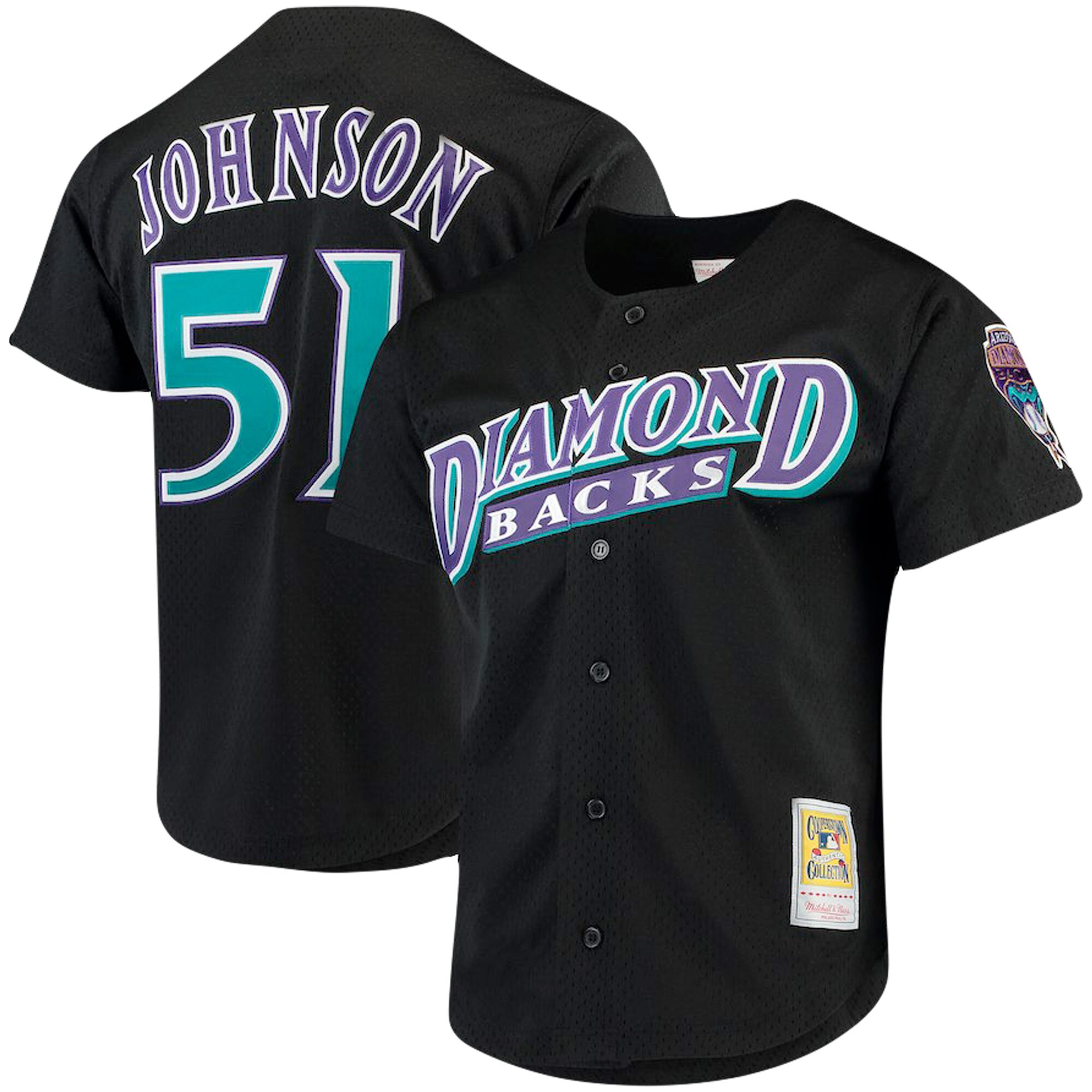 Alternative view of Randy Johnson Arizona Diamondbacks Mitchell & Ness Big & Tall Cooperstown Collection Mesh Button-up Jersey- Black