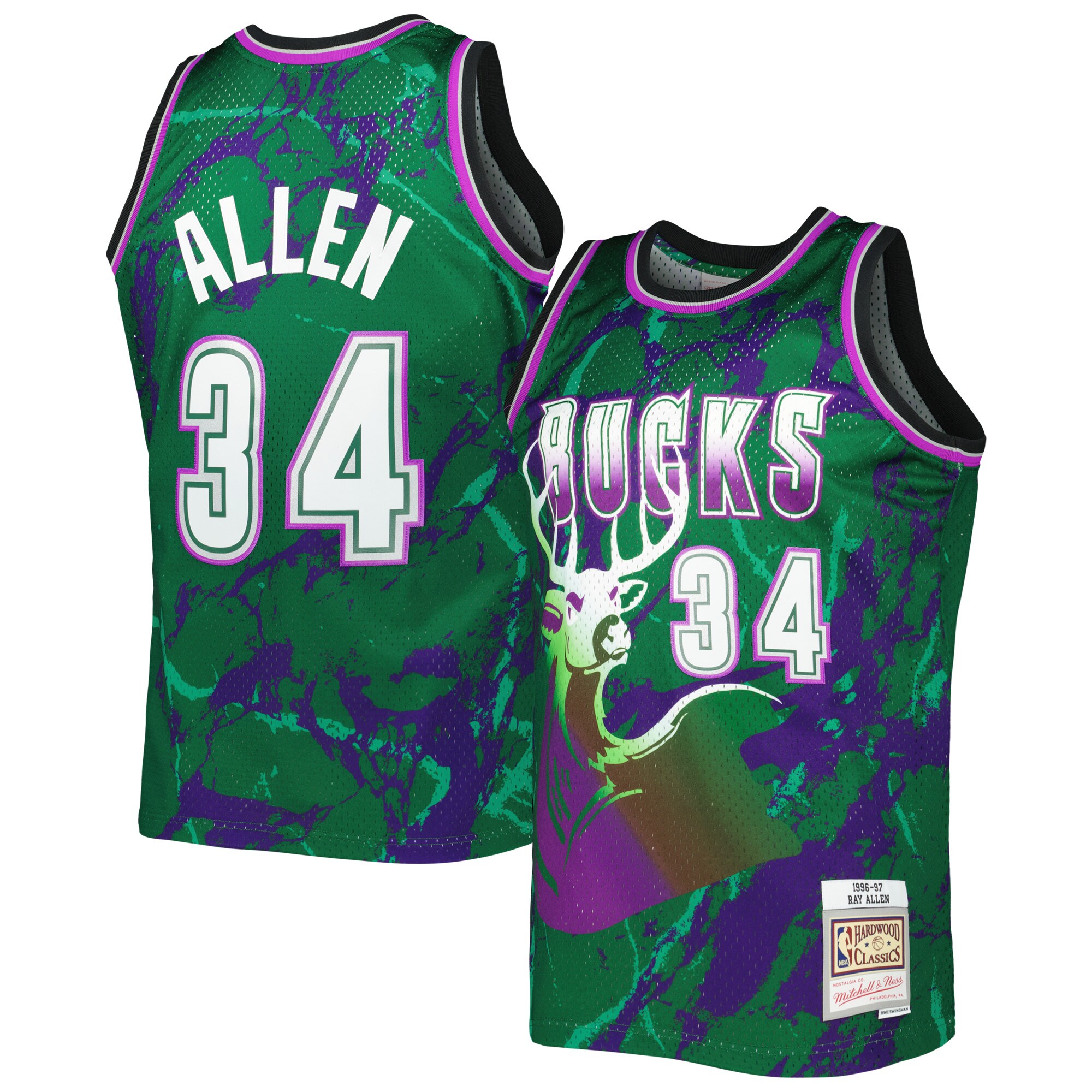 Alternative view of Ray Allen Milwaukee Bucks Mitchell & Ness 1996/97 Hardwood Classics Marble Swingman Jersey - Green