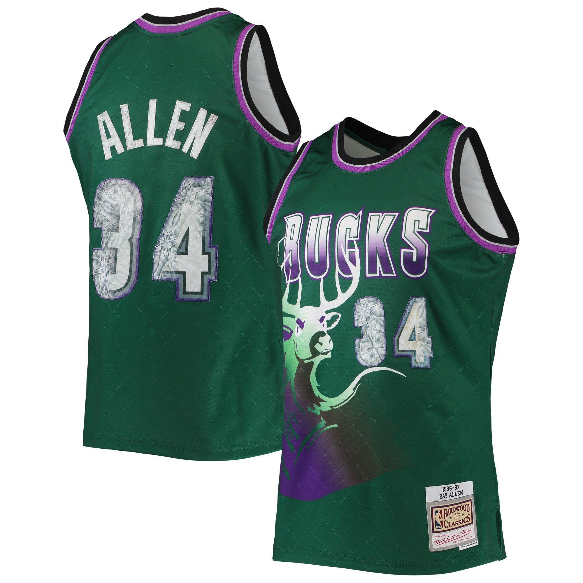 Ray Allen Milwaukee Bucks Mitchell & Ness 1996/97 Hardwood Classics Nba 75th Anniversary Diamond Swingman Jersey - Green