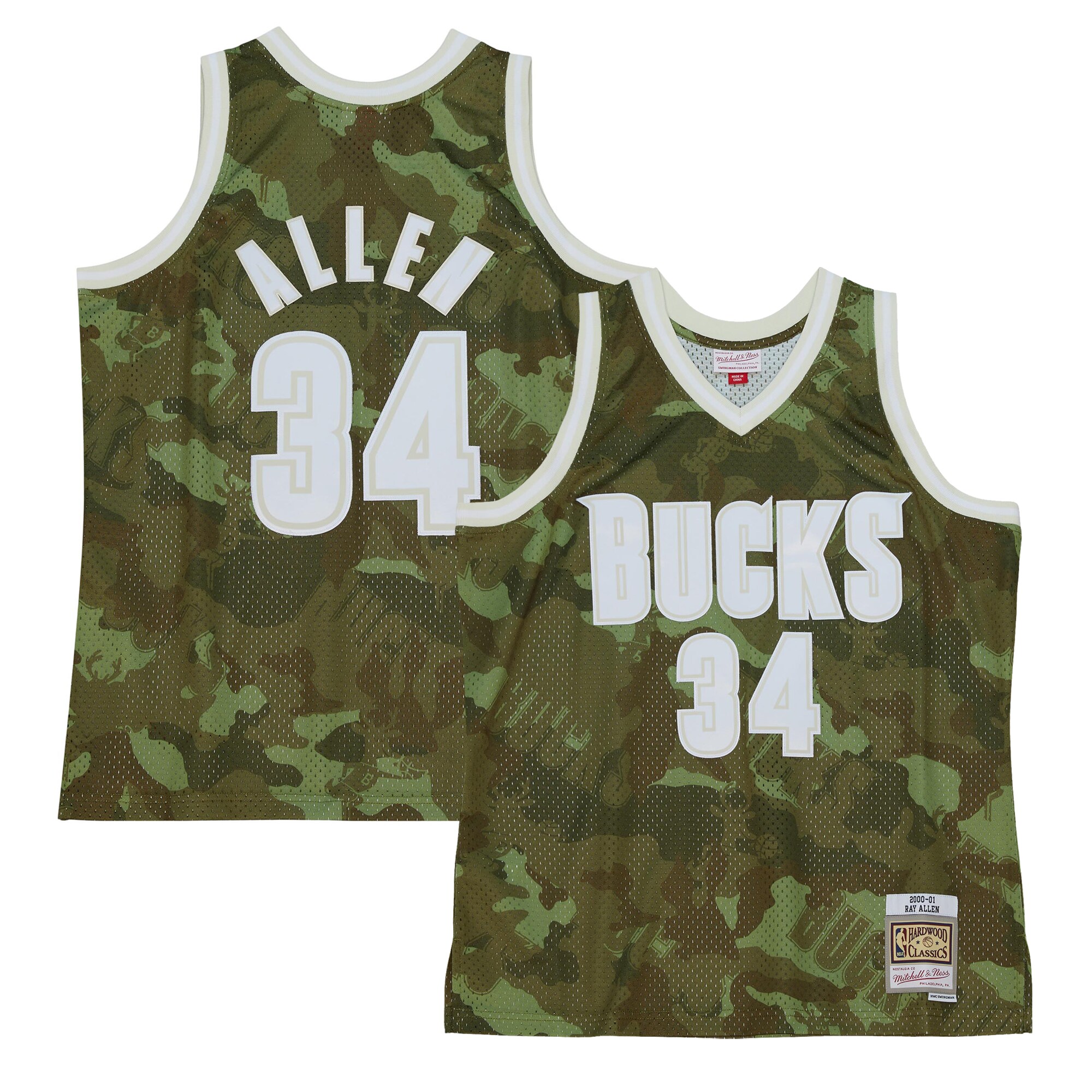 Alternative view of Ray Allen Milwaukee Bucks Mitchell & Ness Hardwood Classics 2000/01 Ghost Green Swingman Jersey - Camo