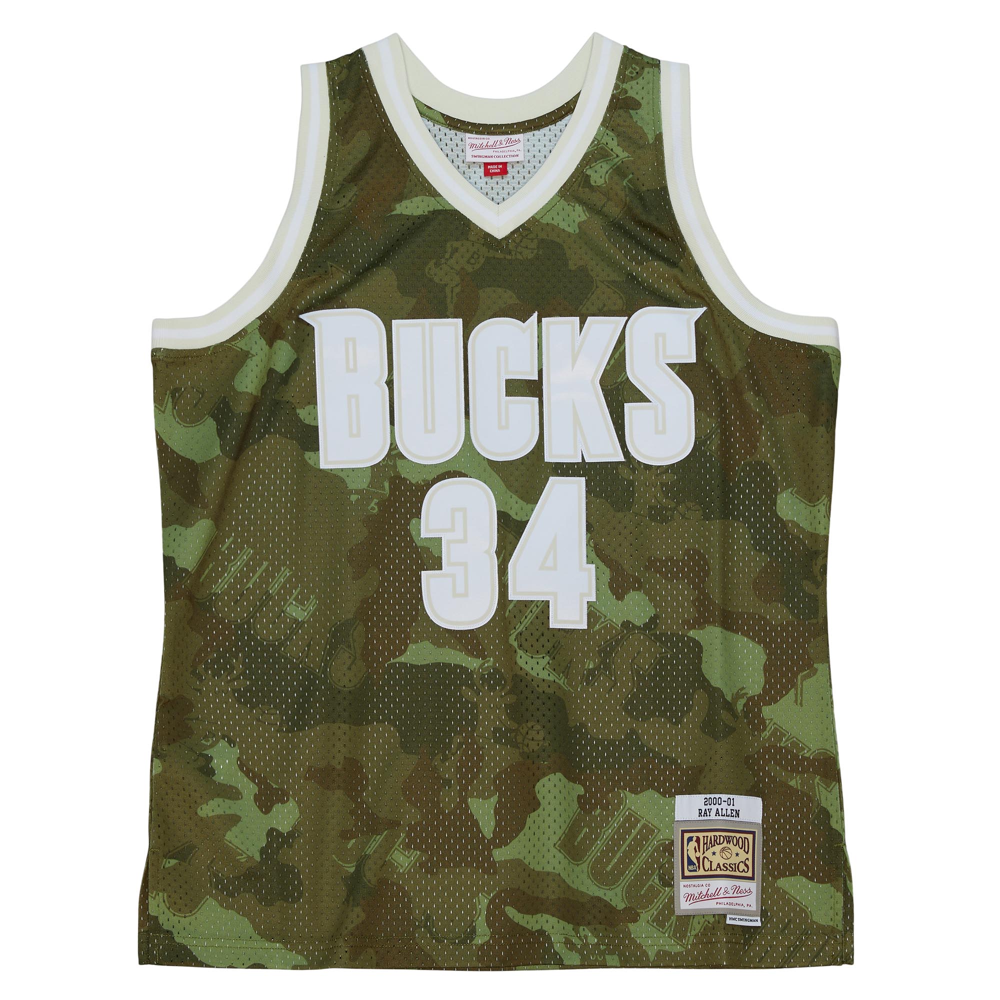 Alternative view of Ray Allen Milwaukee Bucks Mitchell & Ness Hardwood Classics 2000/01 Ghost Green Swingman Jersey - Camo