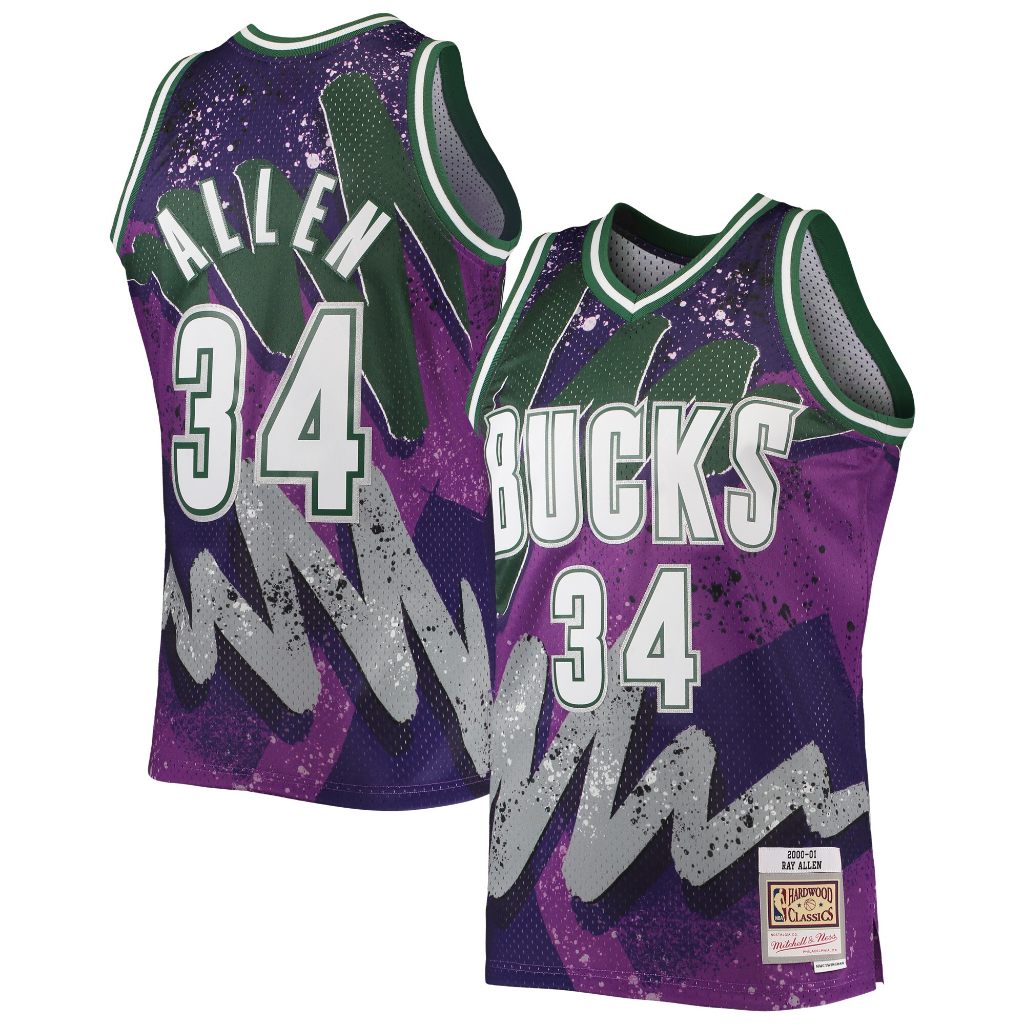 Alternative view of Ray Allen Milwaukee Bucks Mitchell & Ness Hardwood Classics 2000/01 Hyper Hoops Swingman Jersey - Purple