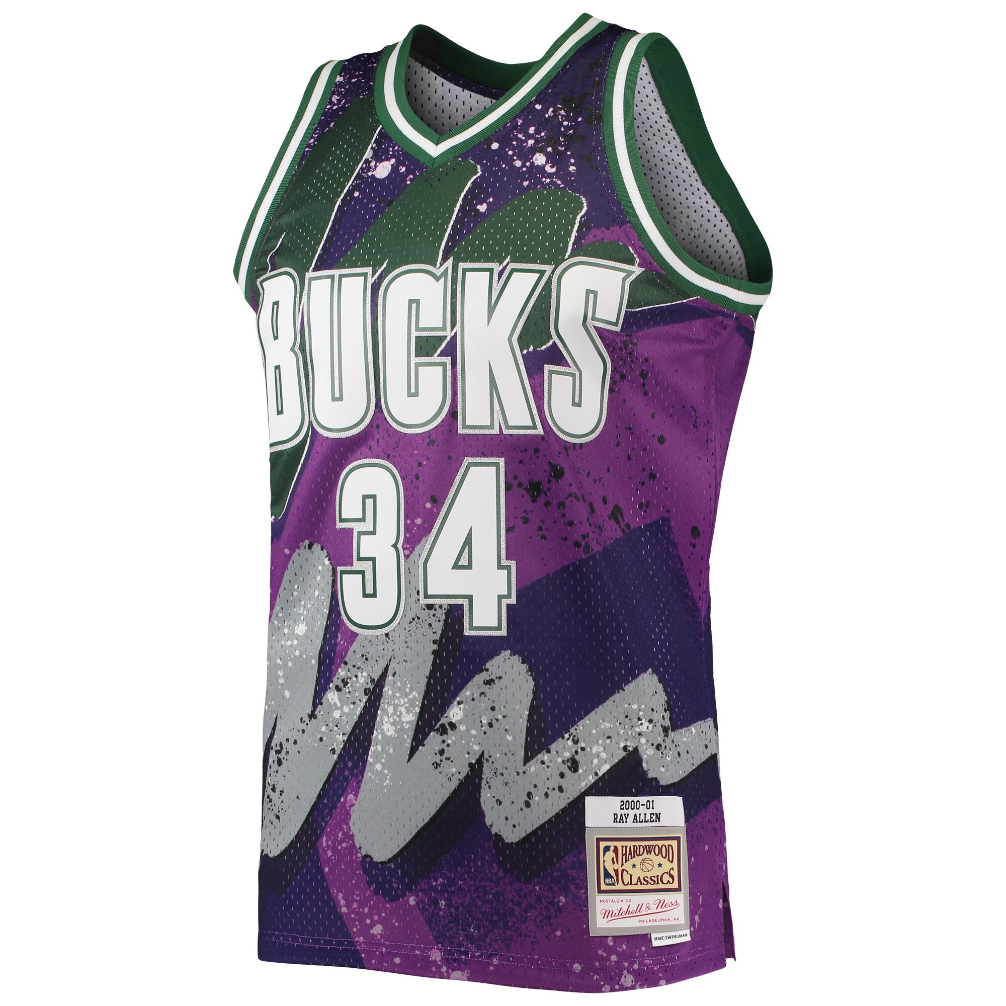 Alternative view of Ray Allen Milwaukee Bucks Mitchell & Ness Hardwood Classics 2000/01 Hyper Hoops Swingman Jersey - Purple