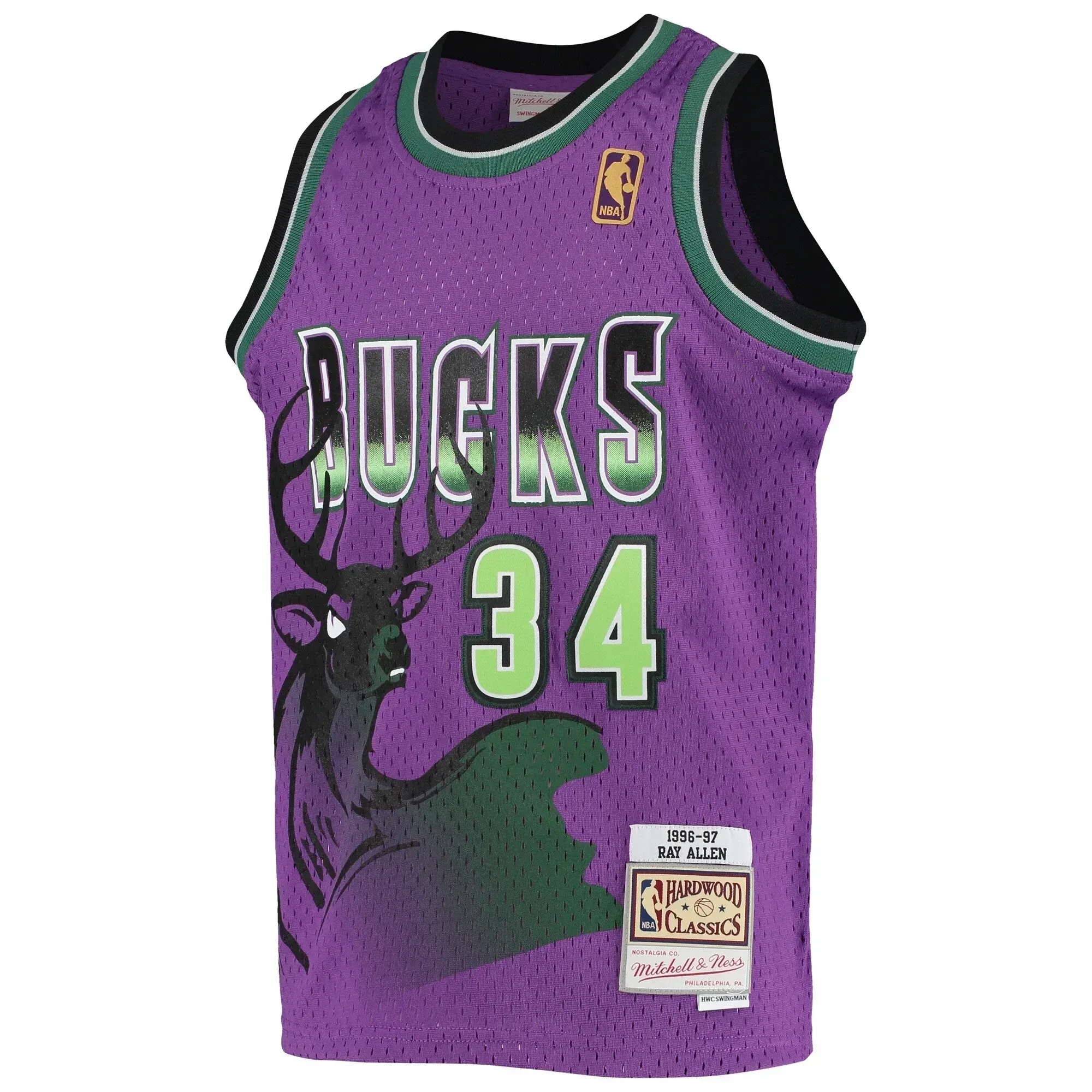 Alternative view of Ray Allen Milwaukee Bucks Mitchell & Ness 1996-97 Hardwood Classics Reload Jersey – Purple - JS584 