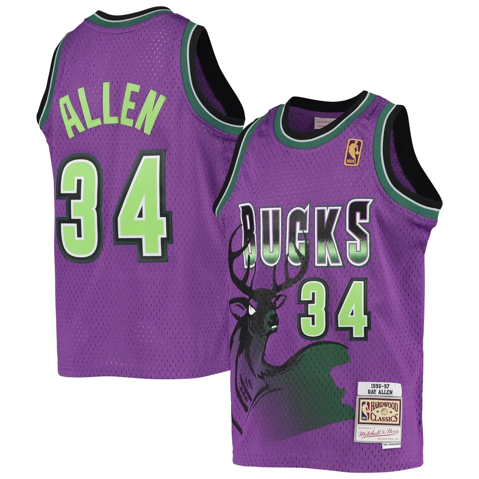 Ray Allen Milwaukee Bucks Mitchell & Ness 1996-97 Hardwood Classics Reload Jersey – Purple - JS584 