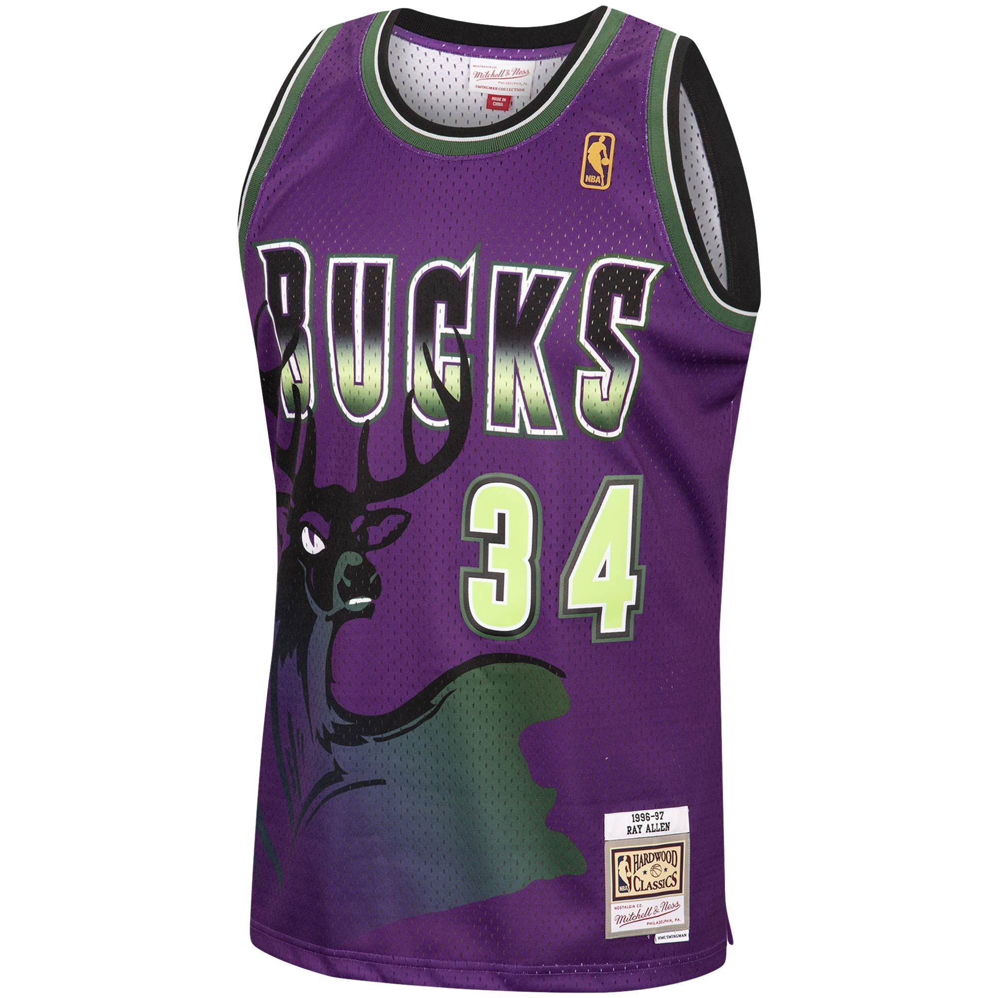 Alternative view of Ray Allen Milwaukee Bucks Mitchell & Ness 1996-97 Hardwood Classics Reload Swingman Jersey - Purple - JS835 