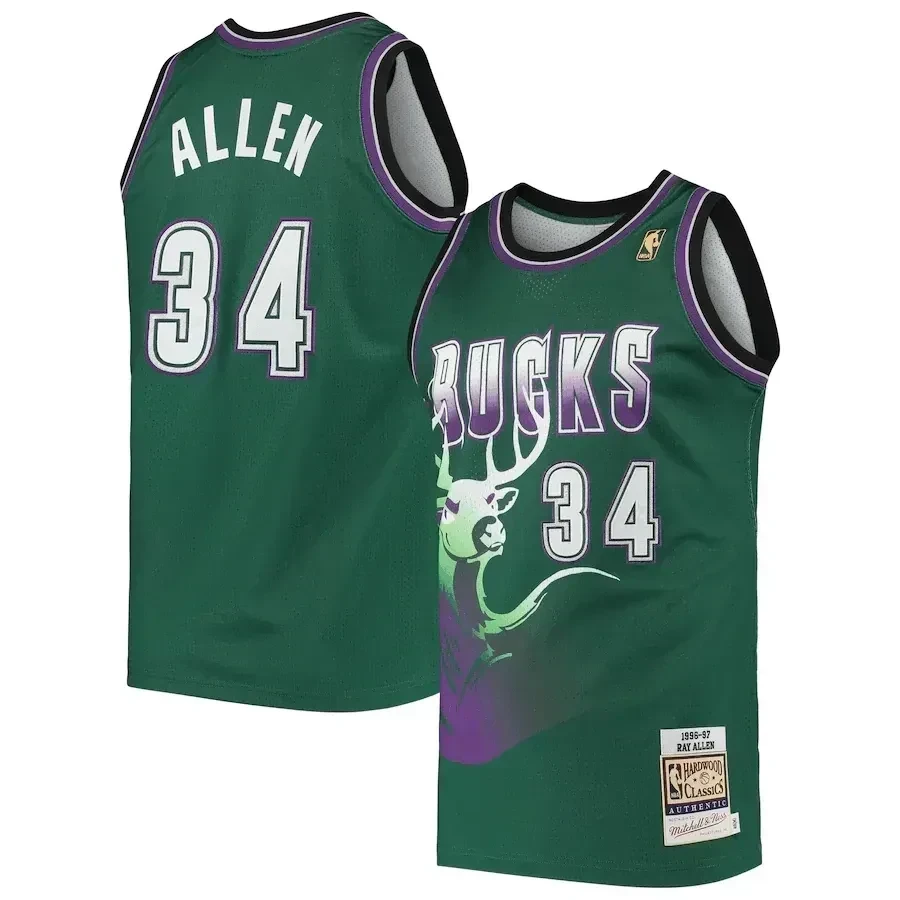 Ray Allen Milwaukee Bucks Mitchell & Ness 1996 Hardwood Classics Jersey - Green - JS134 