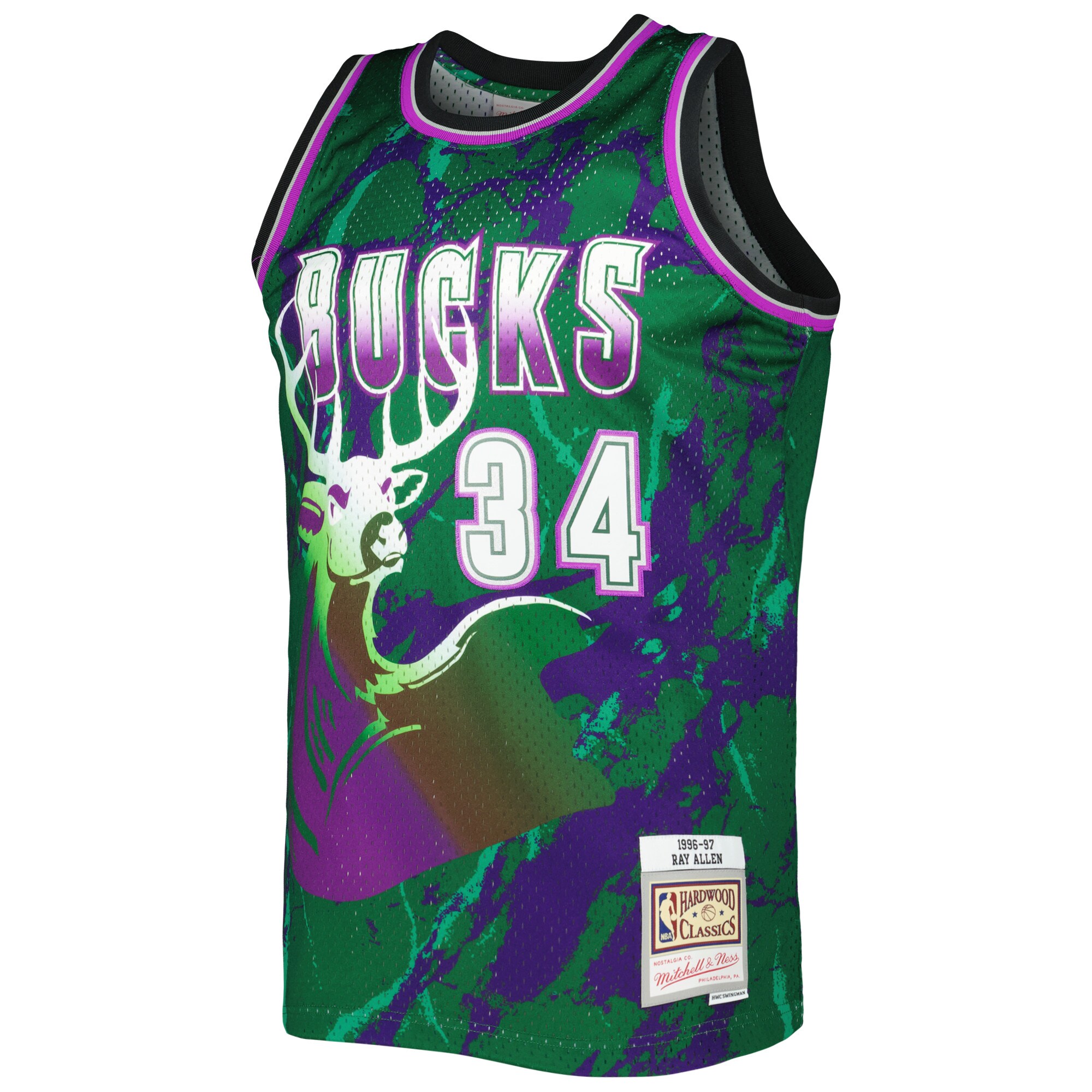 Alternative view of Ray Allen Milwaukee Bucks Mitchell & Ness 1996/97 Hardwood Classics Marble Swingman Jersey - Green
