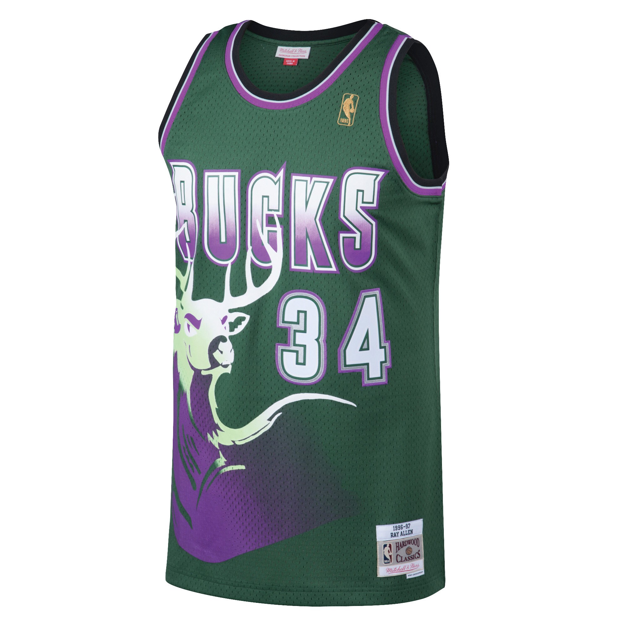 Alternative view of Ray Allen Milwaukee Bucks Mitchell & Ness 1996/97 Hardwood Classics Swingman Jersey - Kelly Green