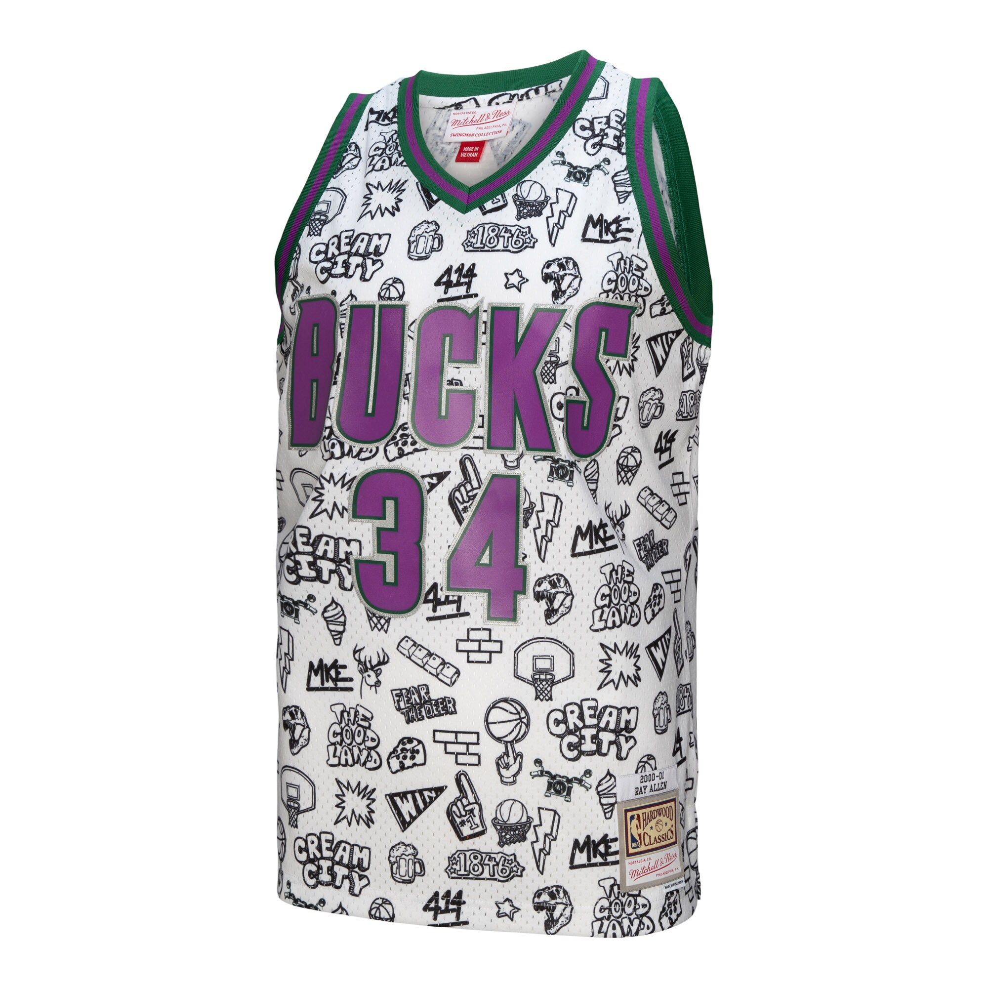 Alternative view of Ray Allen Milwaukee Bucks Mitchell & Ness 2000/01 Swingman Jersey - White