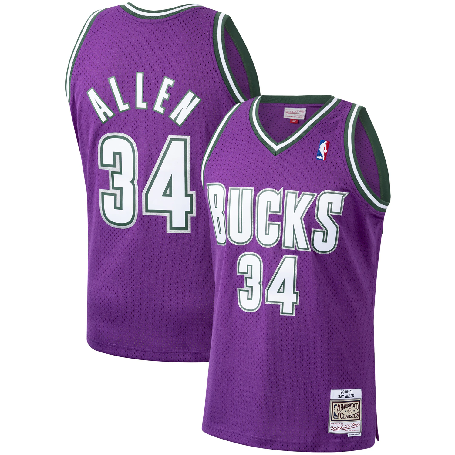 Alternative view of Ray Allen Milwaukee Bucks Mitchell & Ness Hardwood Classics 2000-01 Swingman Jersey - Purple