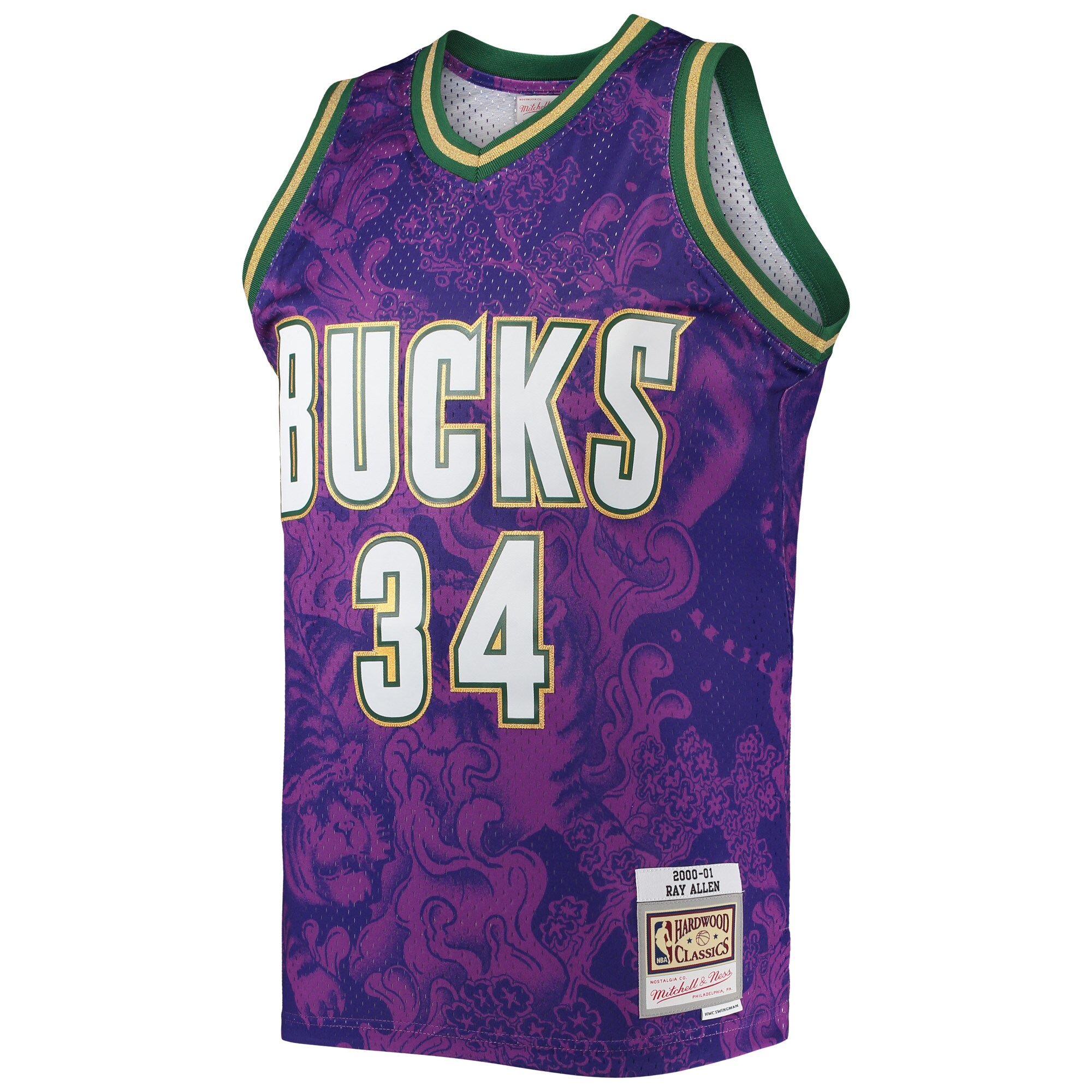 Alternative view of Ray Allen Milwaukee Bucks Mitchell & Ness Hardwood Classics 2000/01 Lunar New Year Swingman Jersey - Purple
