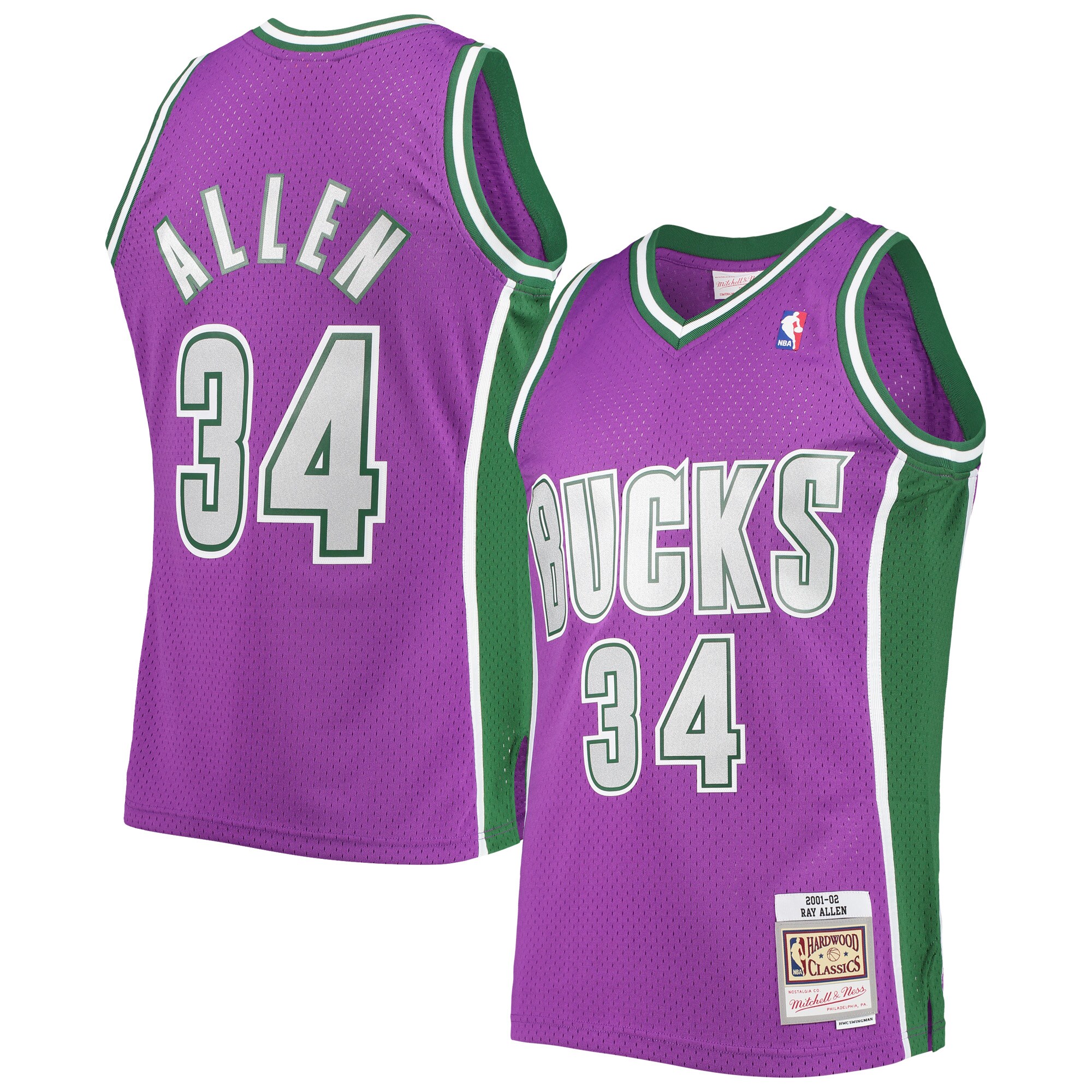 Alternative view of Ray Allen Milwaukee Bucks Mitchell & Ness Hardwood Classics Swingman Jersey - Purple