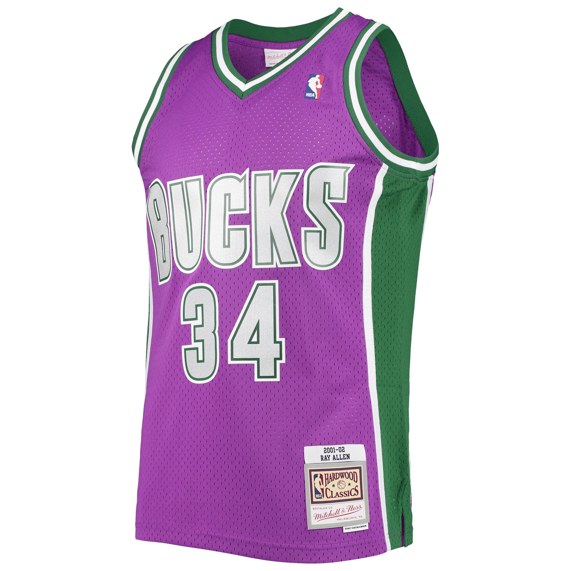 Alternative view of Ray Allen Milwaukee Bucks Mitchell & Ness Hardwood Classics Swingman Jersey - Purple Jersey - JS560 