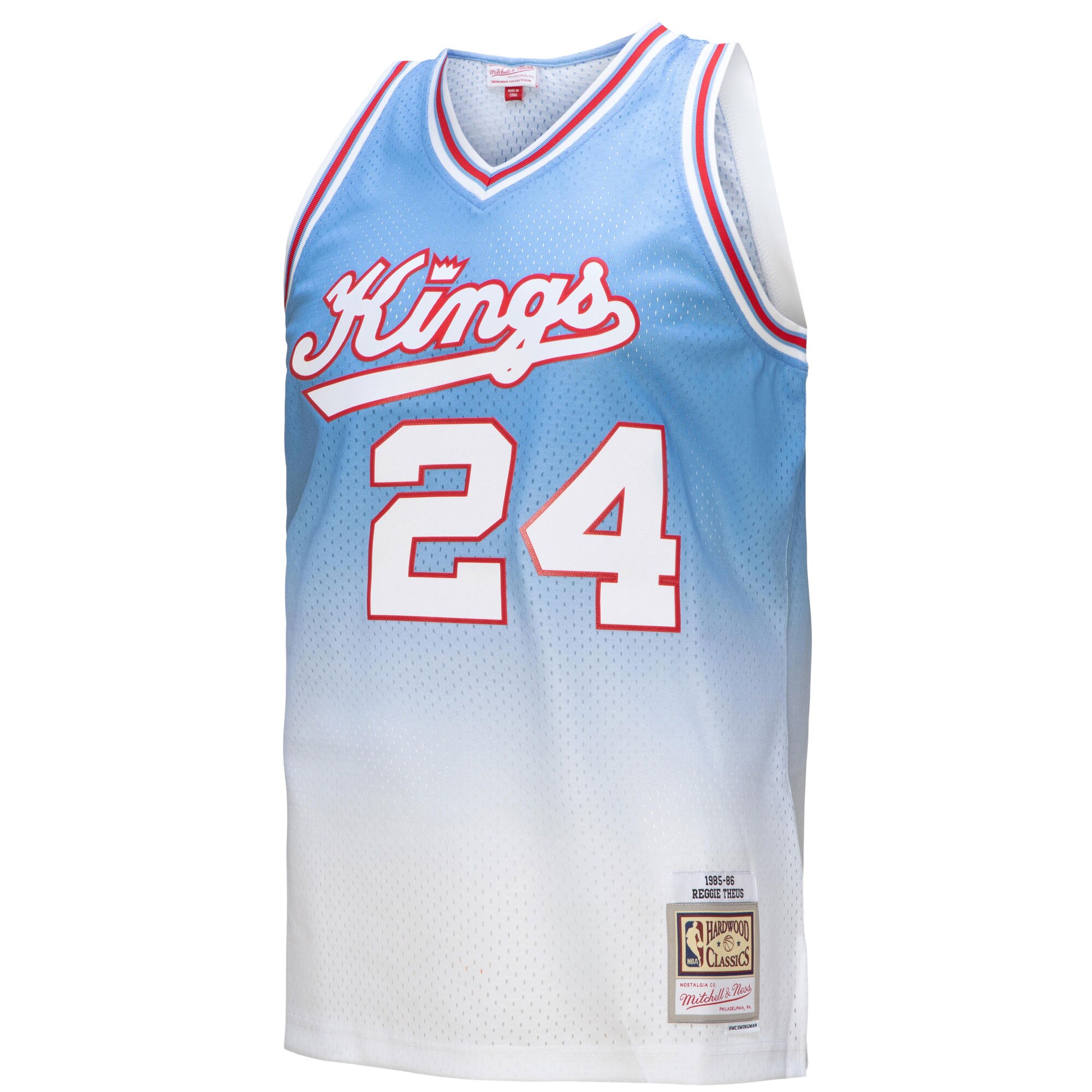 Alternative view of Reggie Theus Sacramento Kings Mitchell & Ness 1985/86 Hardwood Classics Fadeaway Swingman Player Jersey - White/light Blue