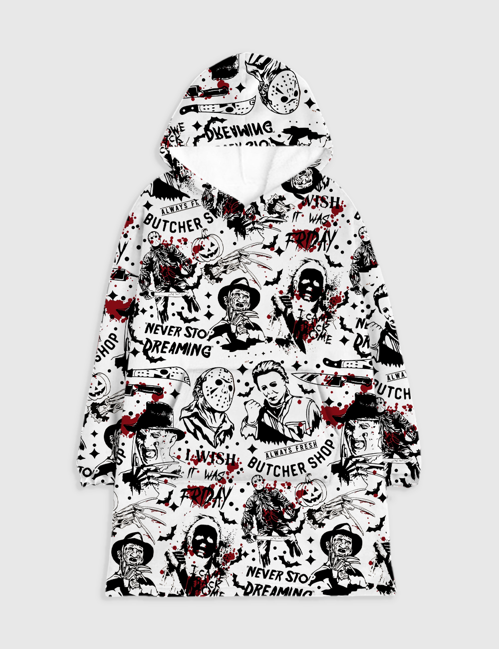 Retro Halloween Horror Movie Flannel Blanket Hoodie