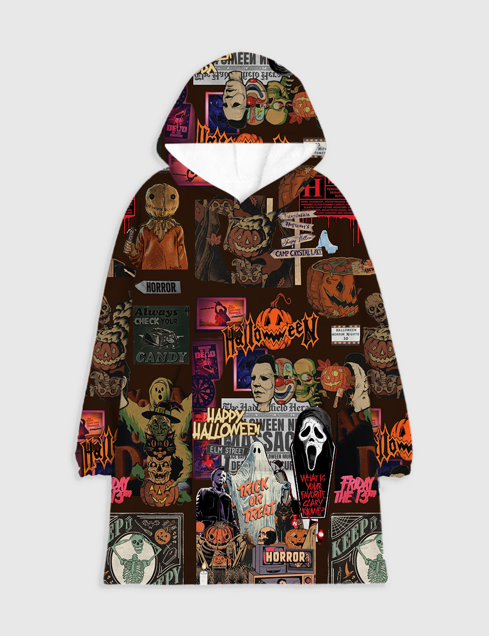 Retro Horror Movie Halloween Enjoyer Thriller Retro Ghost Pumpkin Flannel Blanket Hoodie